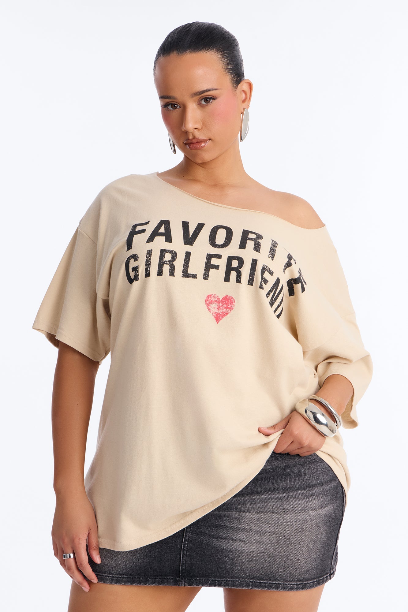 Favorite Girlfriend Off Shoulder Tee - Sand