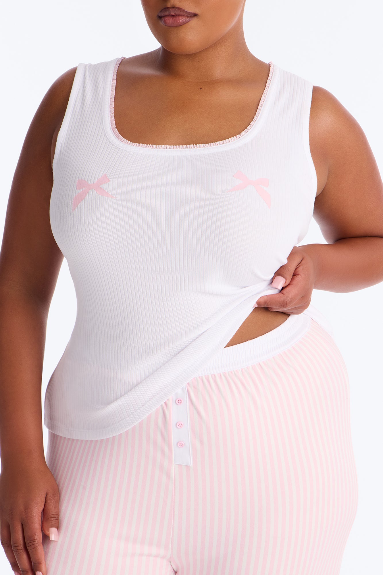 Bow Down Boxer PJ Pant Set - White/Pink