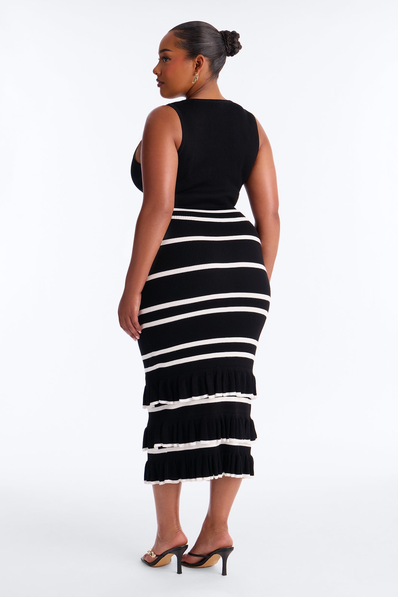 Renee Striped Sweater Ruffle Maxi Skirt Set - Black