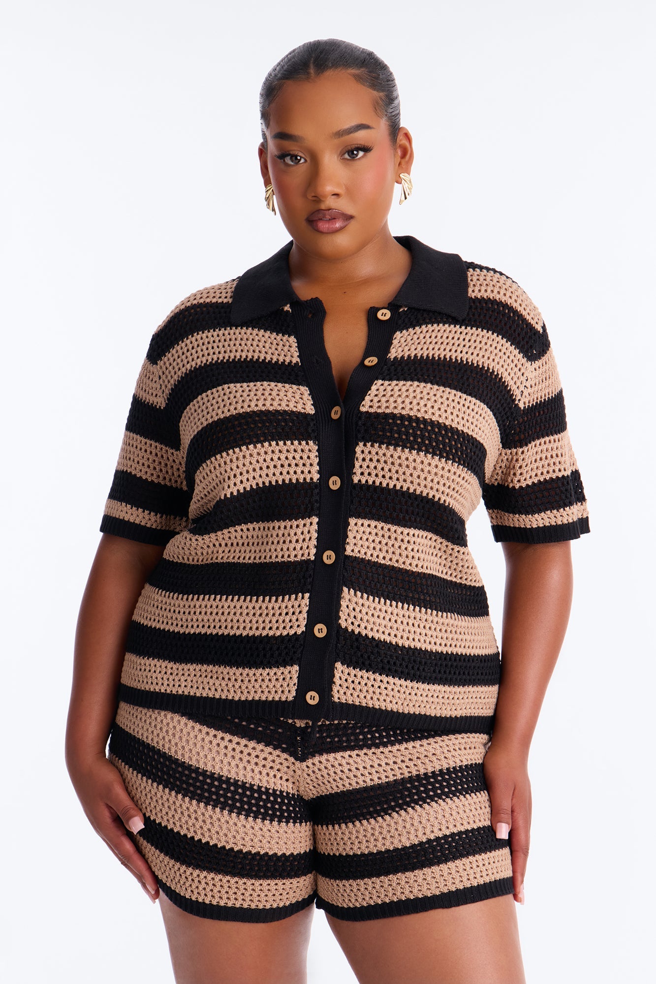 By The Waves Crochet Short Set - Black/combo