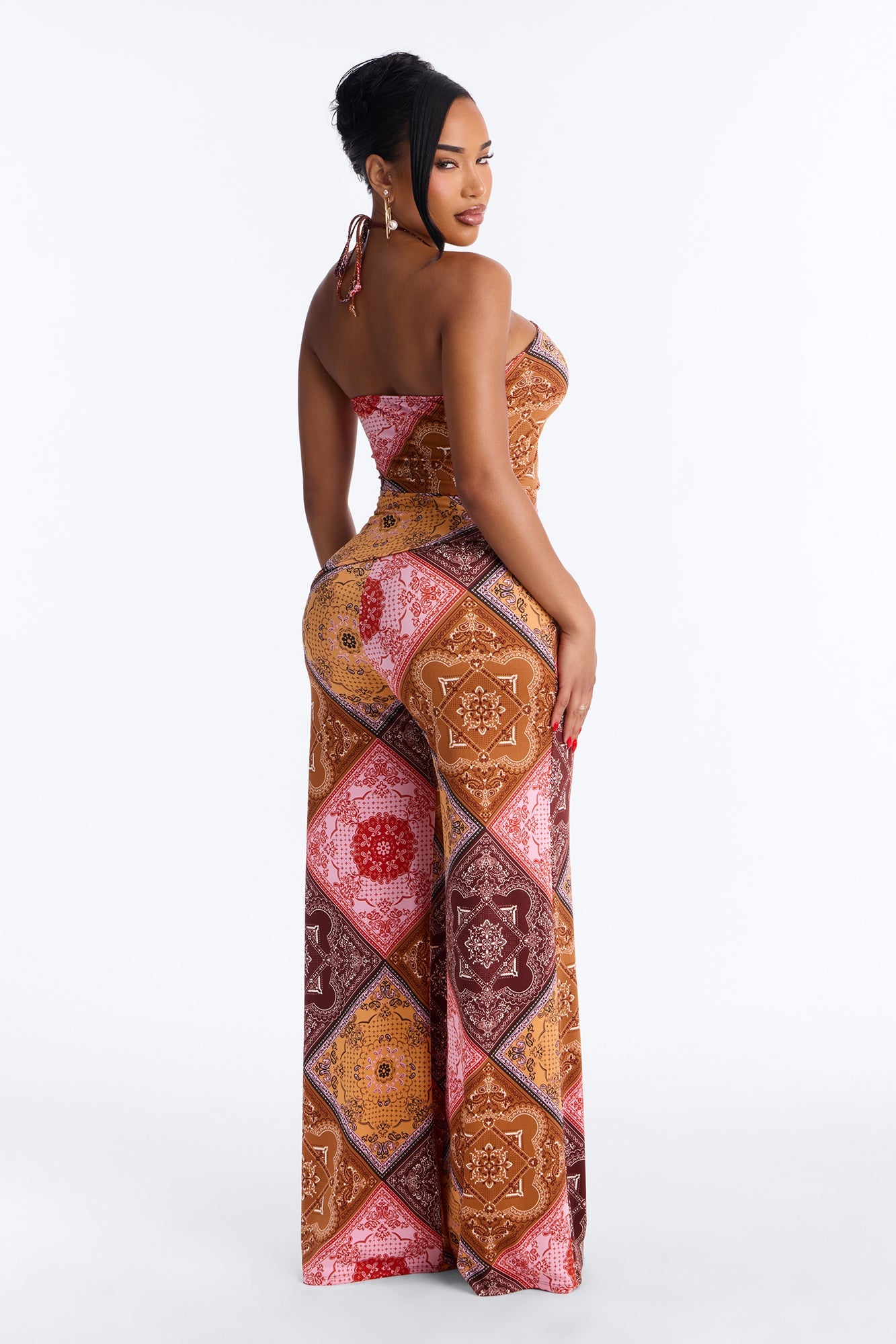 Heather Bandana Print Halter Pant Set - Pink/combo