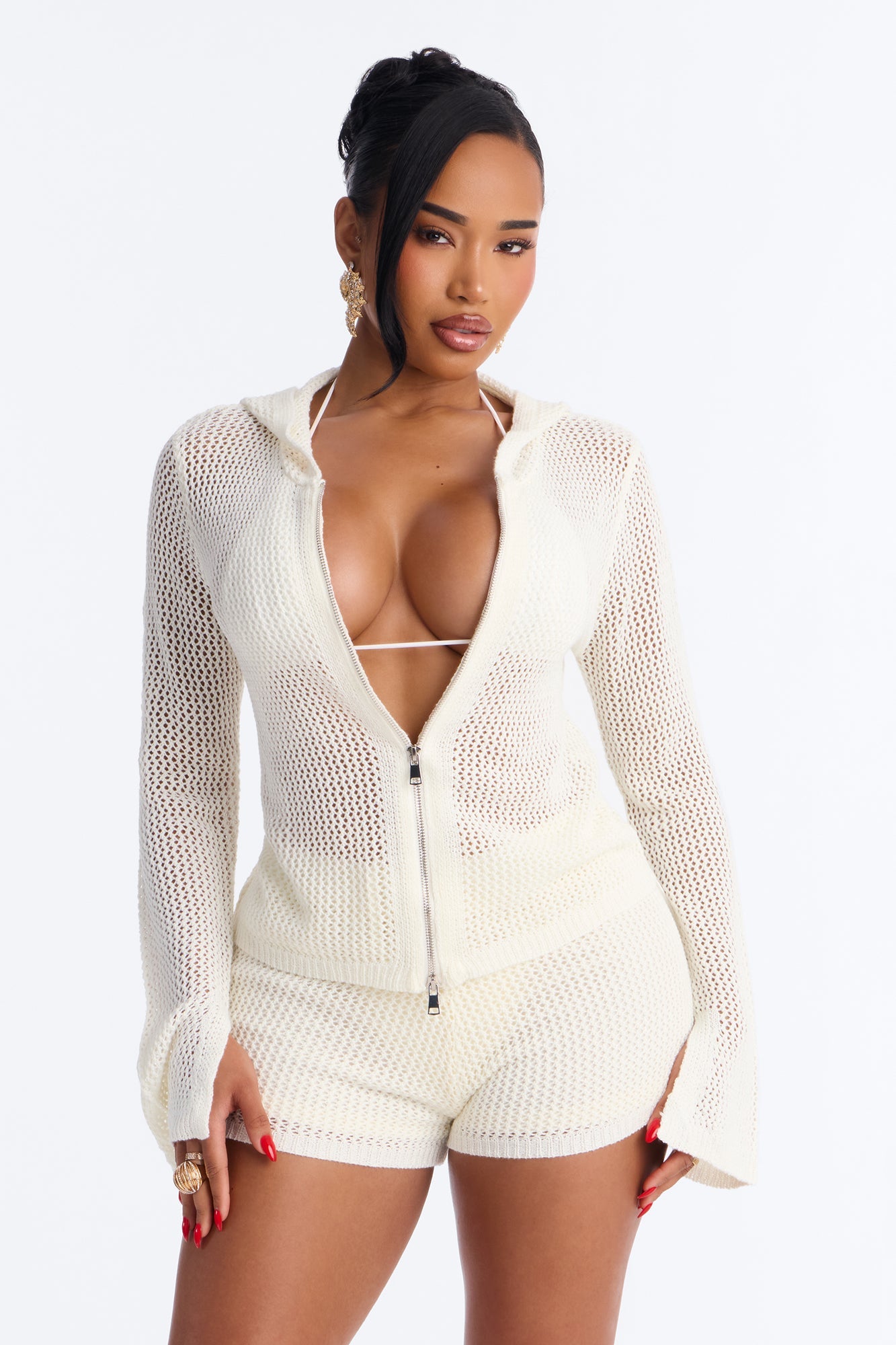 Jenna Crochet Short Set - Cream