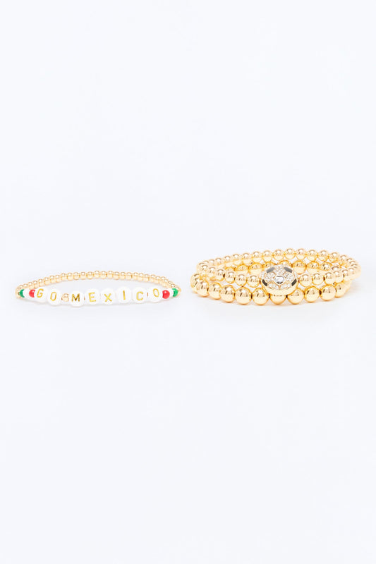 Go Mexico Soccer 3 Piece Bracelet Set - Gold/combo