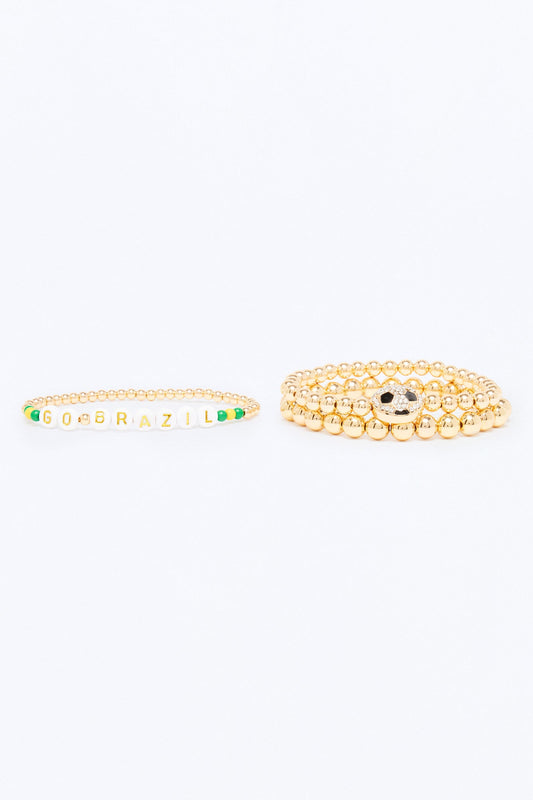 Go Brazil Soccer 3 Piece Bracelet Set - Gold/combo