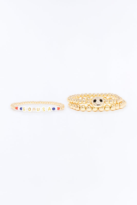 Go USA Soccer 3 Piece Bracelet Set - Gold/combo