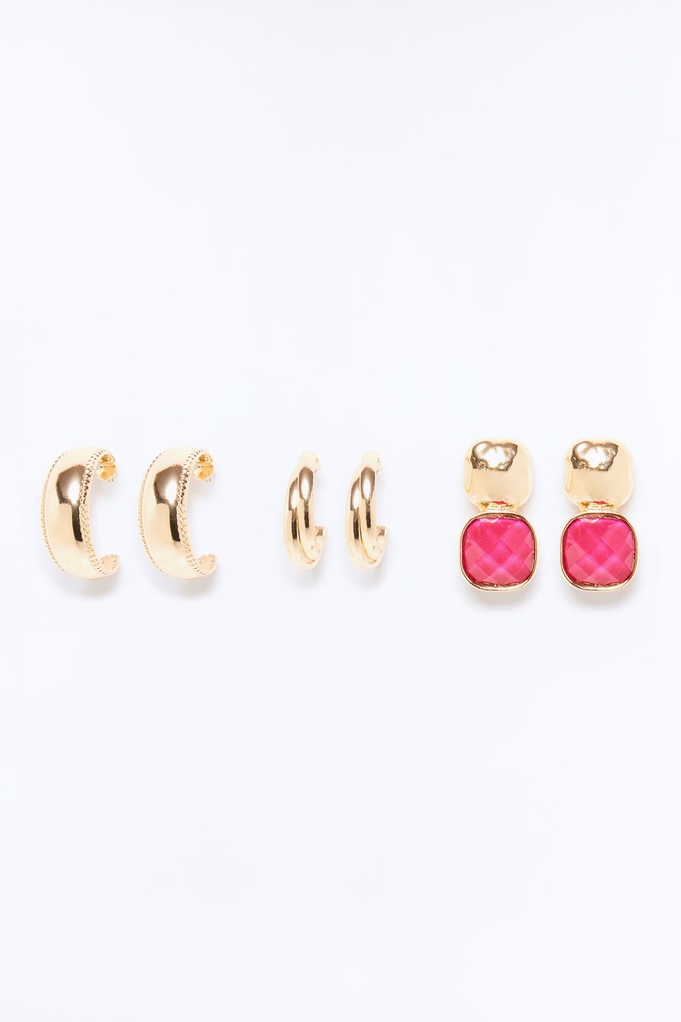 Bring It Back 3 Pair Earring Set - Gold/Red