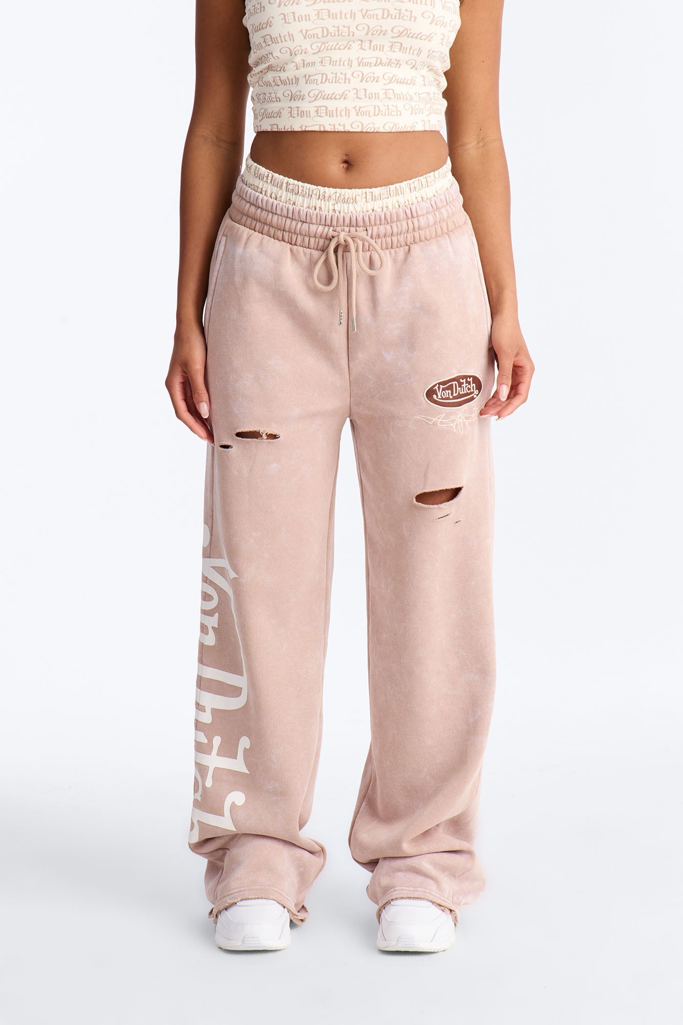 Von Dutch Wide Leg Washed Pant - Taupe