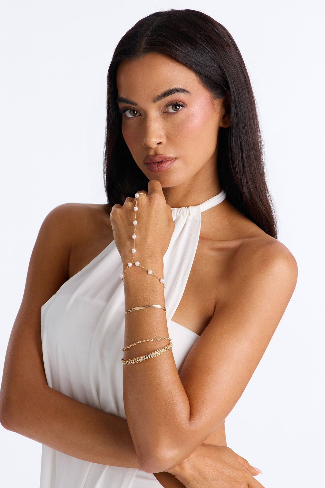 Pretty Pearls Hand Chain 4 Piece Multi Bracelet Set - Gold