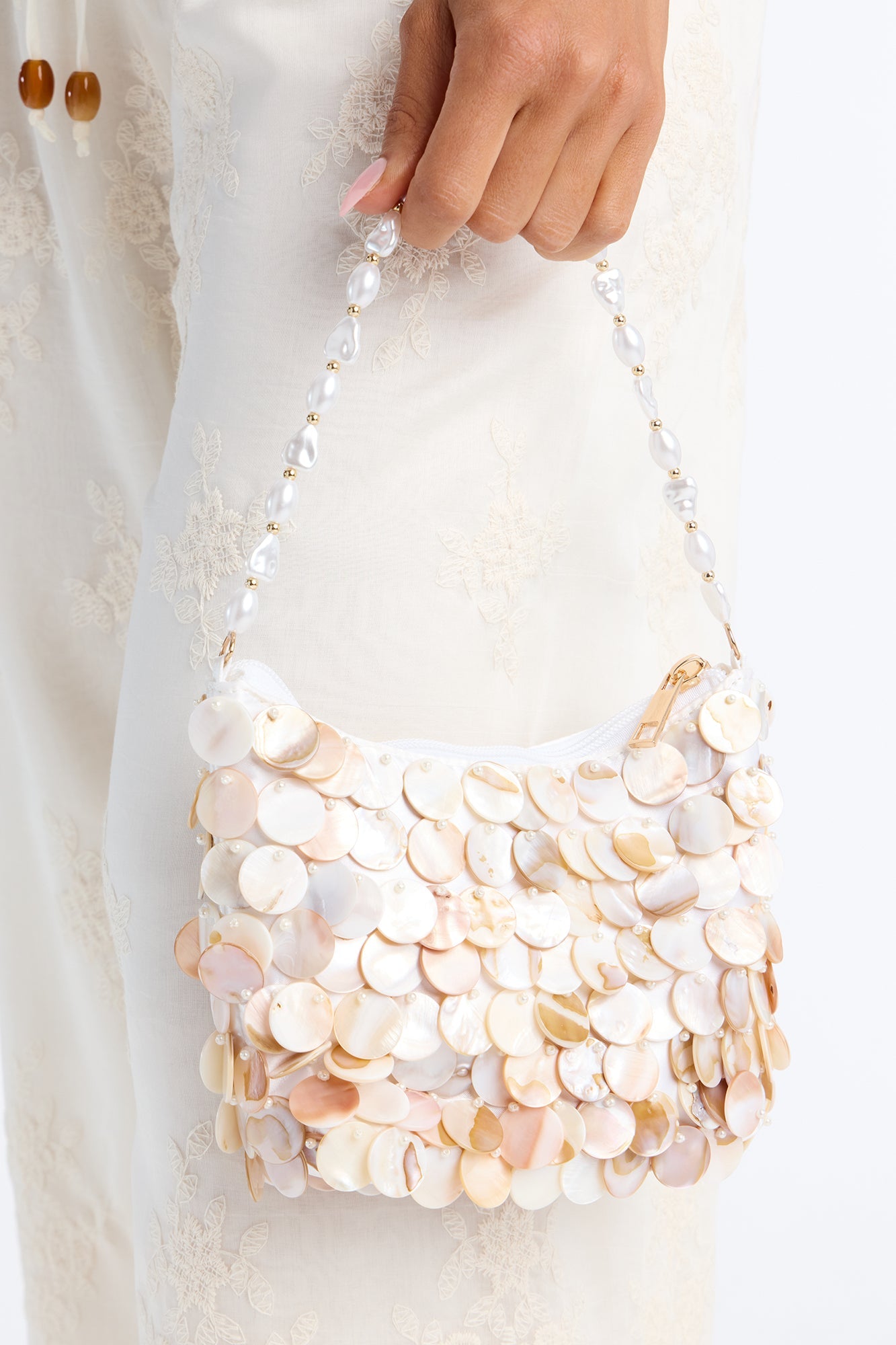 In Tulum Seashell Satchel Handbag - Natural/Combo