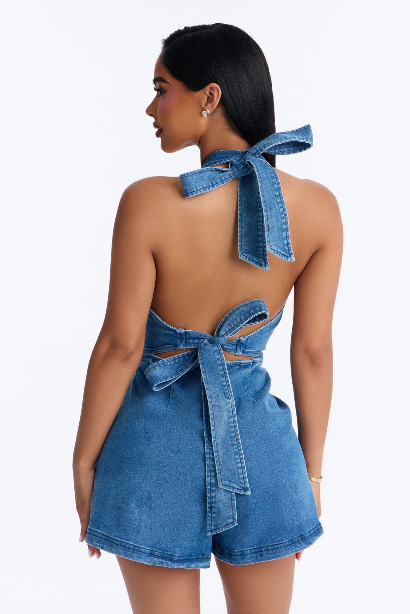 Miley Denim Halter Romper - Medium Wash