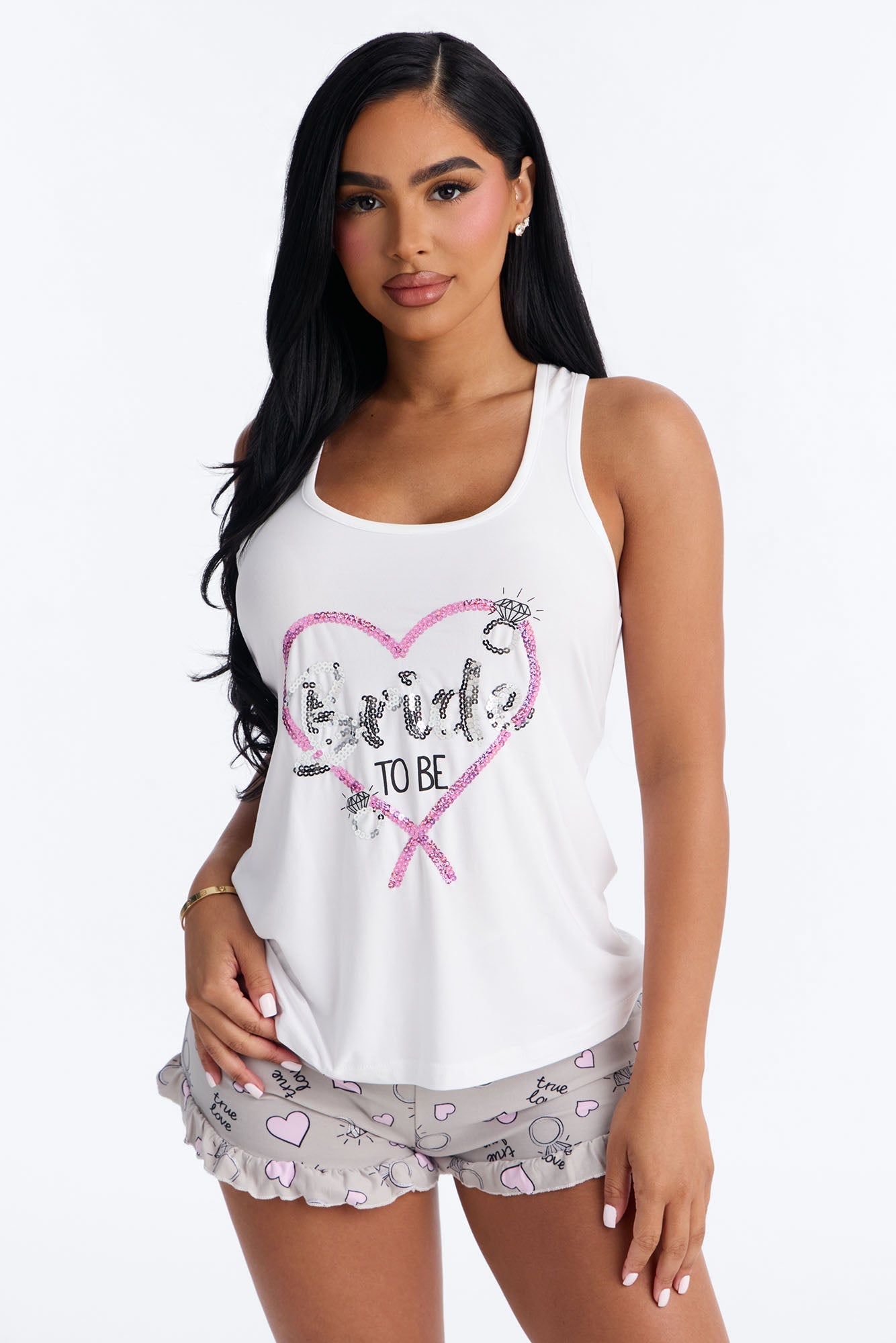 Bridal Era Tank & Short PJ Set - White/combo