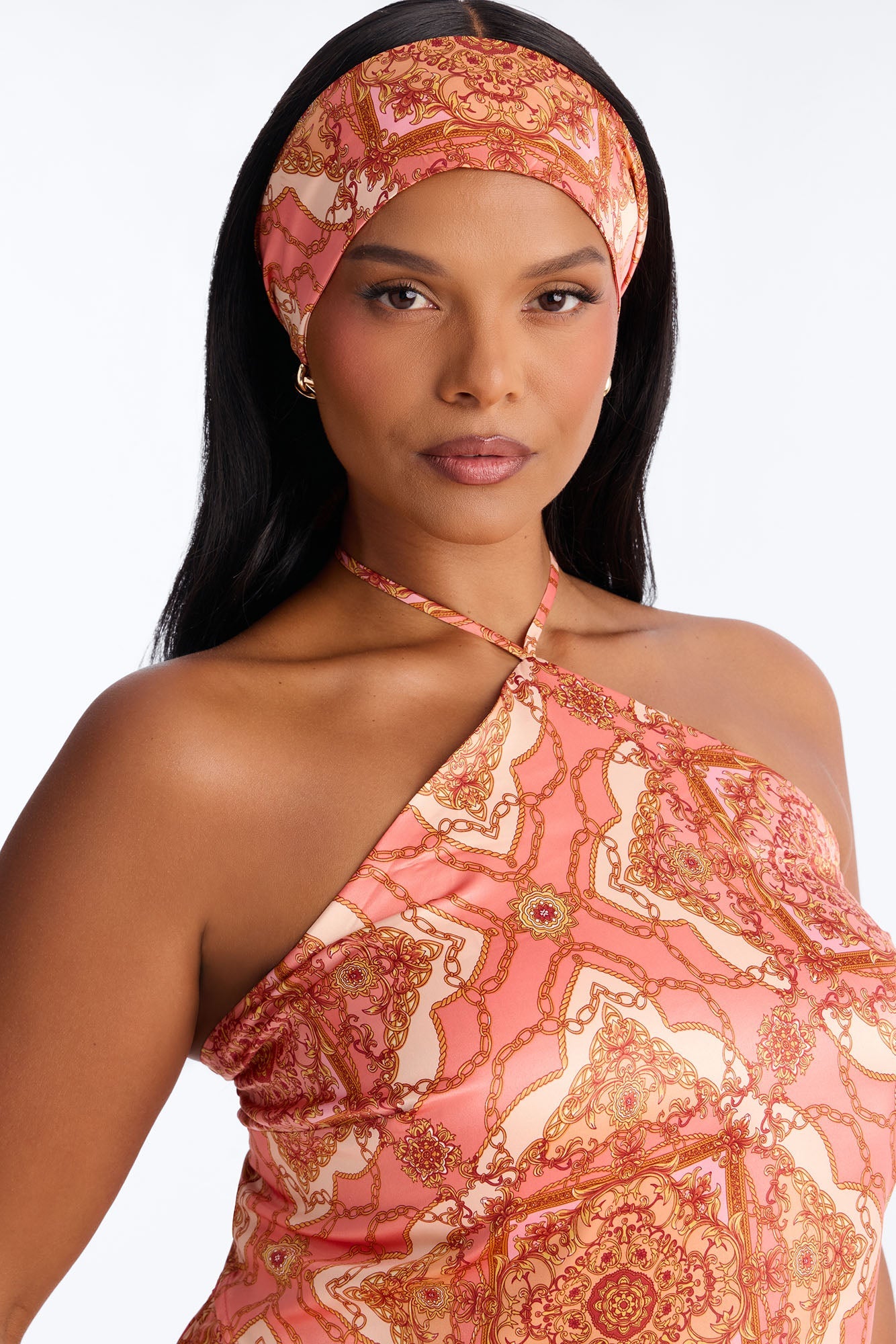 Nadia Satin 3 Piece Pant Set - Coral/combo