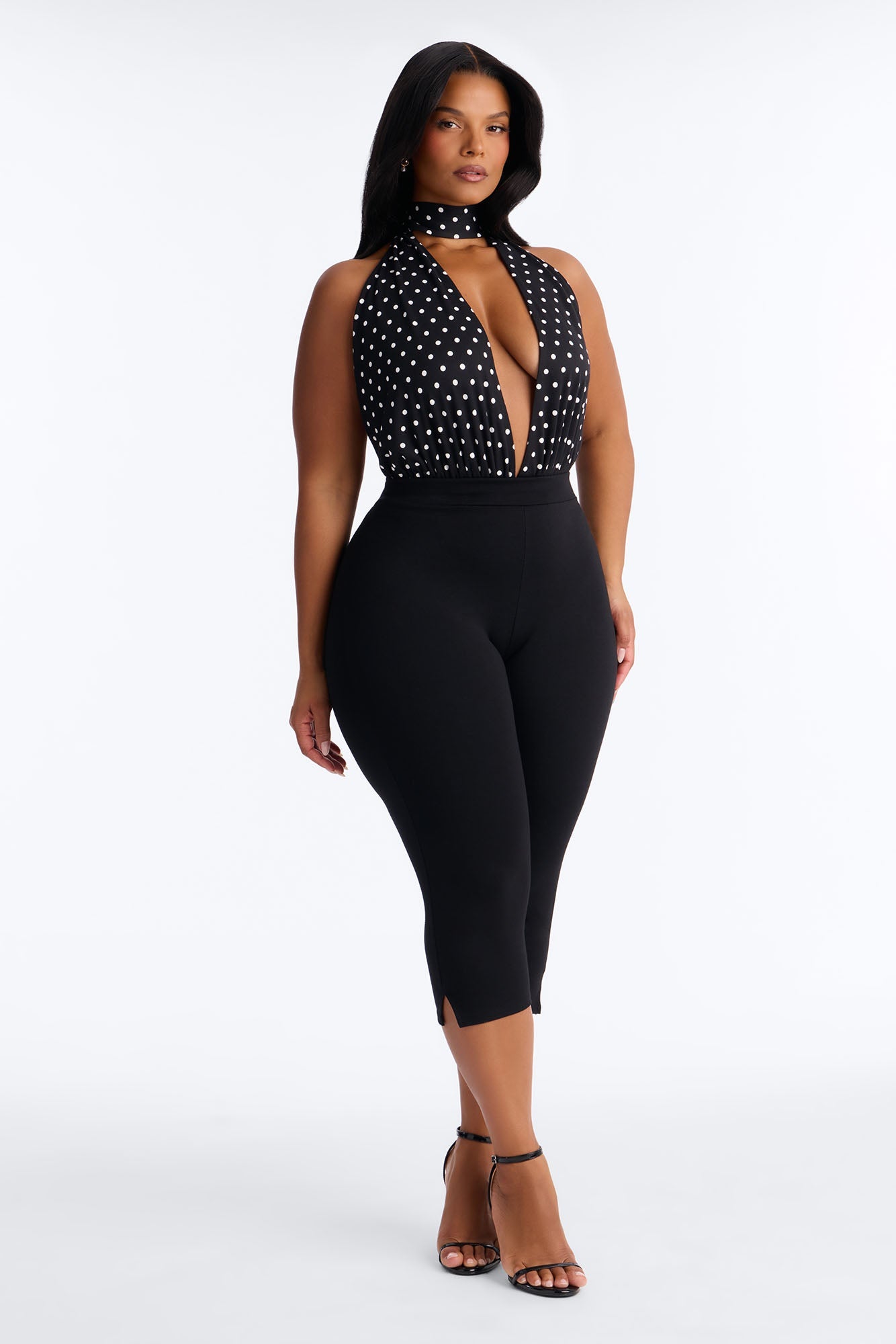 Lola Deep V-Neck Polka Dot Bodysuit - Black/combo