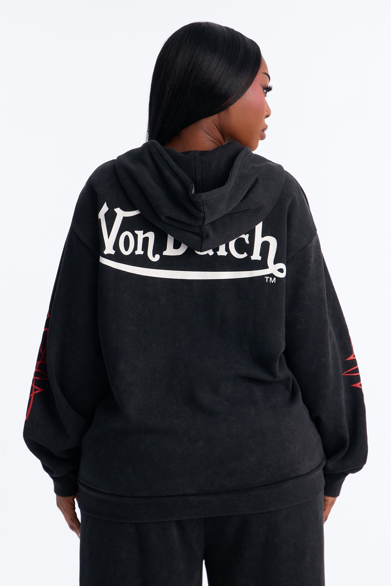 Von Dutch Logo Washed Zip Up Hoodie - Black Wash