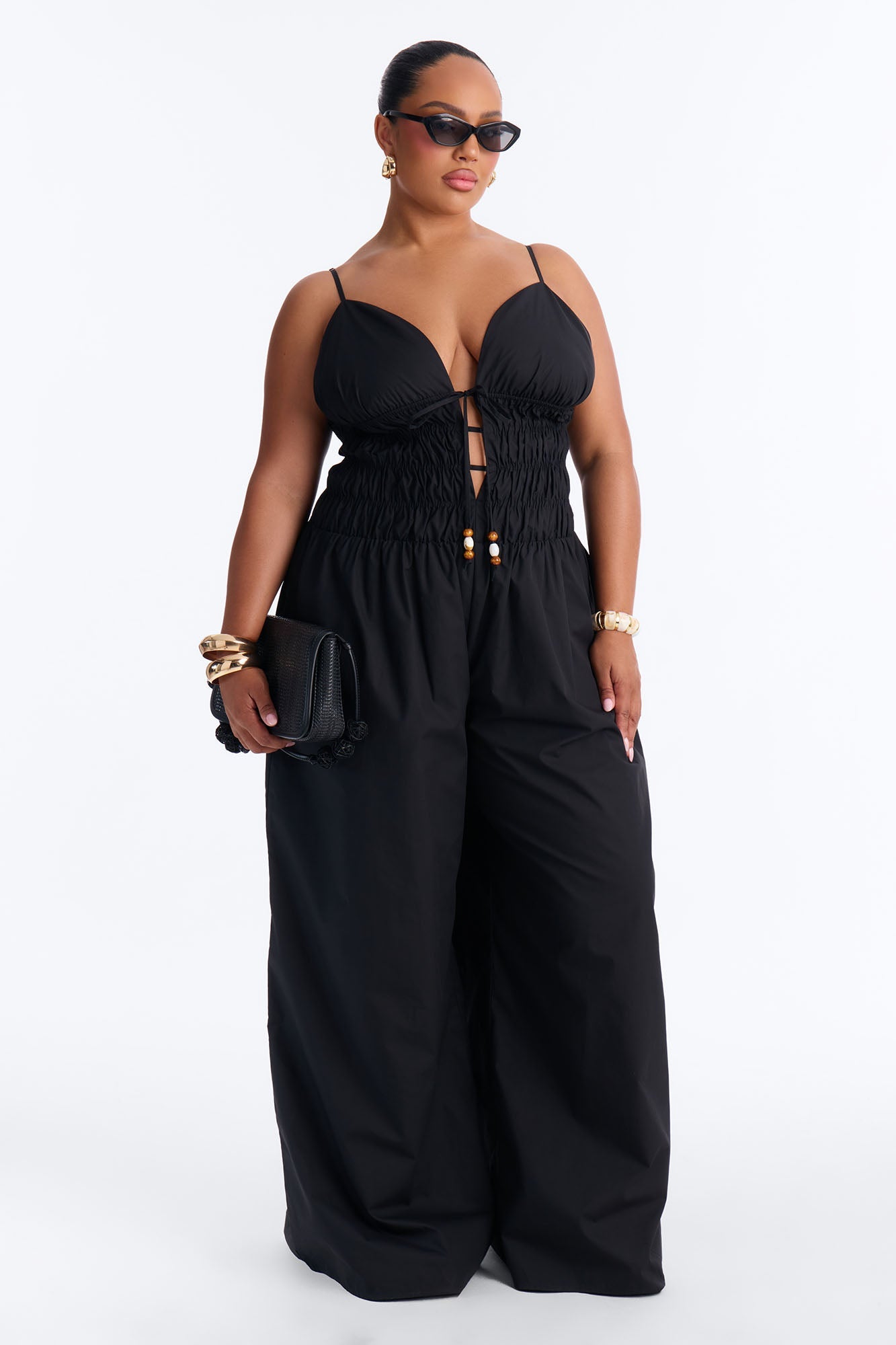 Vacation Muse Beaded Wide Leg Jumpsuit - Black