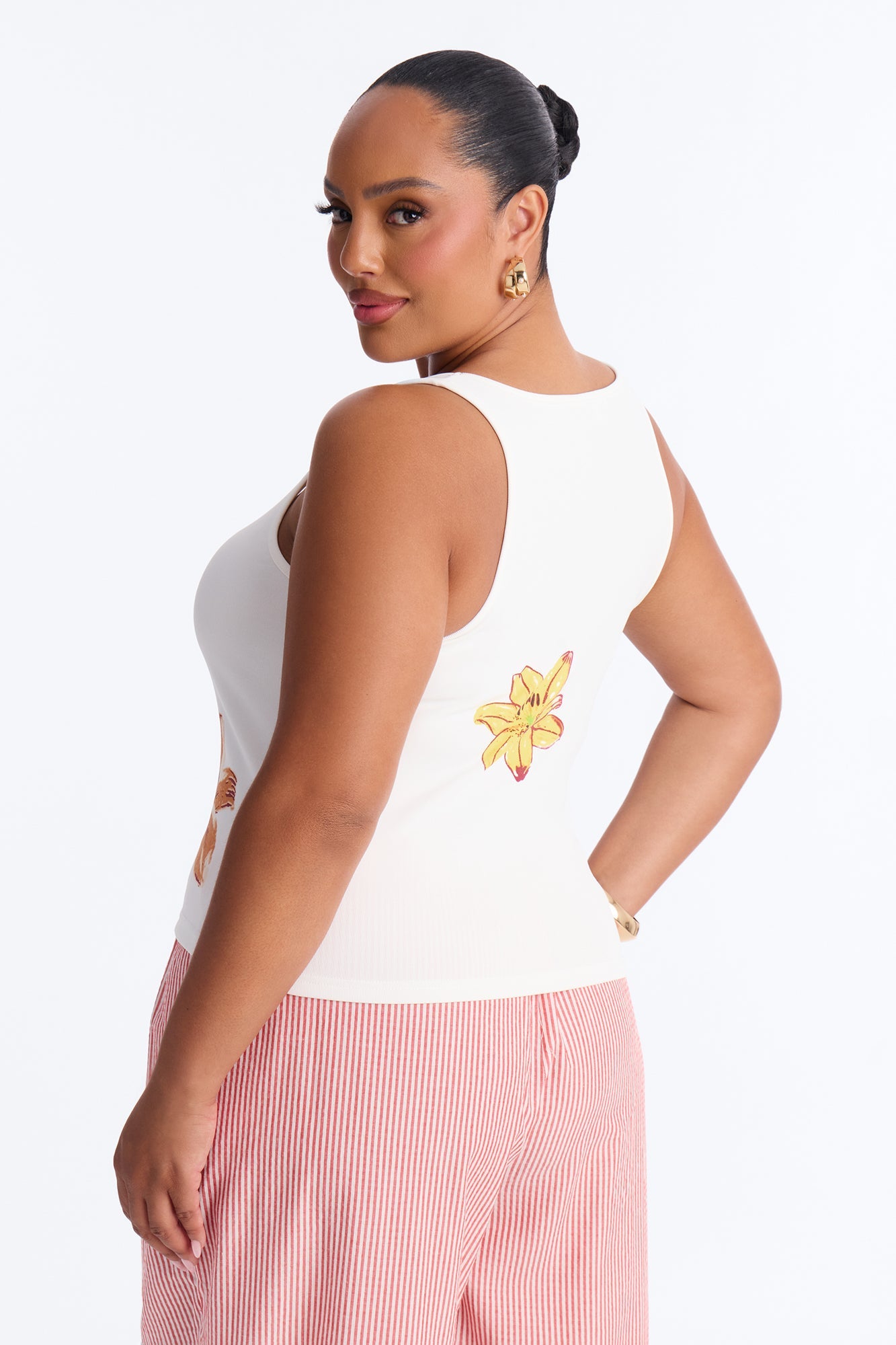 Bloom Season Ribbed Tank Top - White