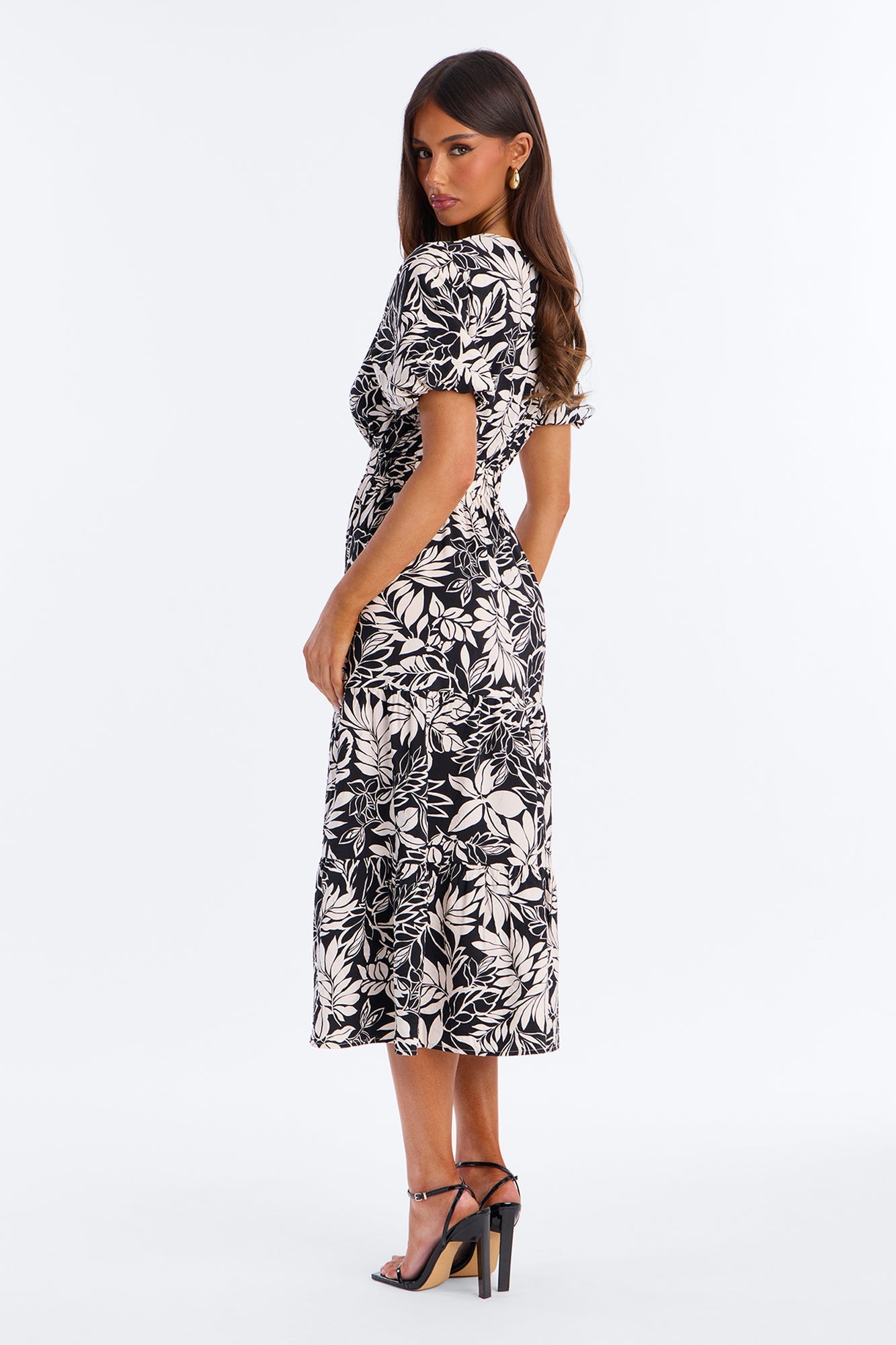 Elena Printed Midi Dress - Black/White