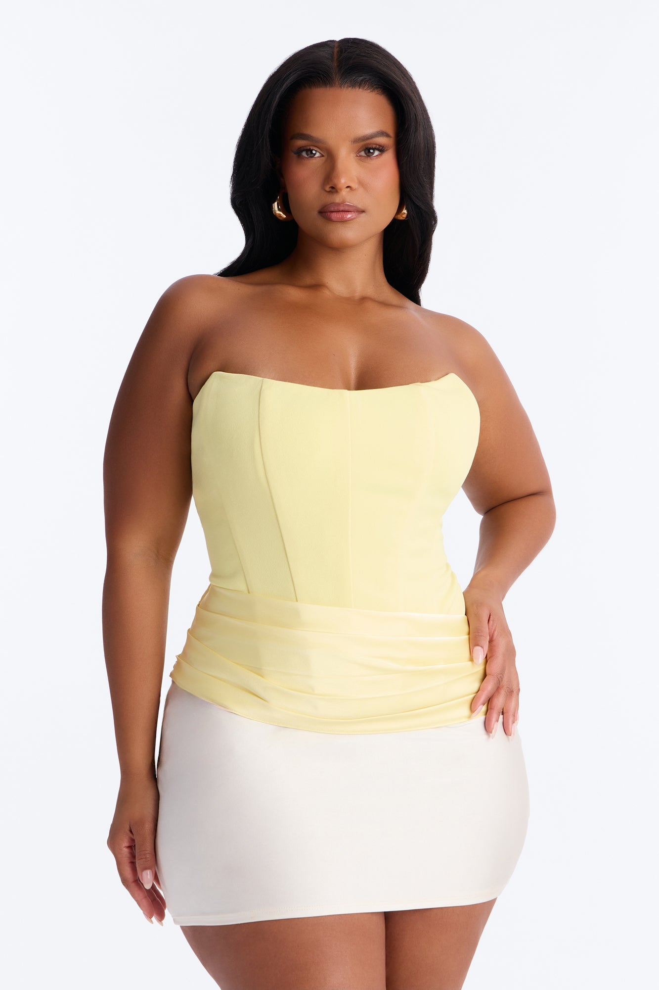 Sophistication Served Pleated Satin Corset - Butter Yellow