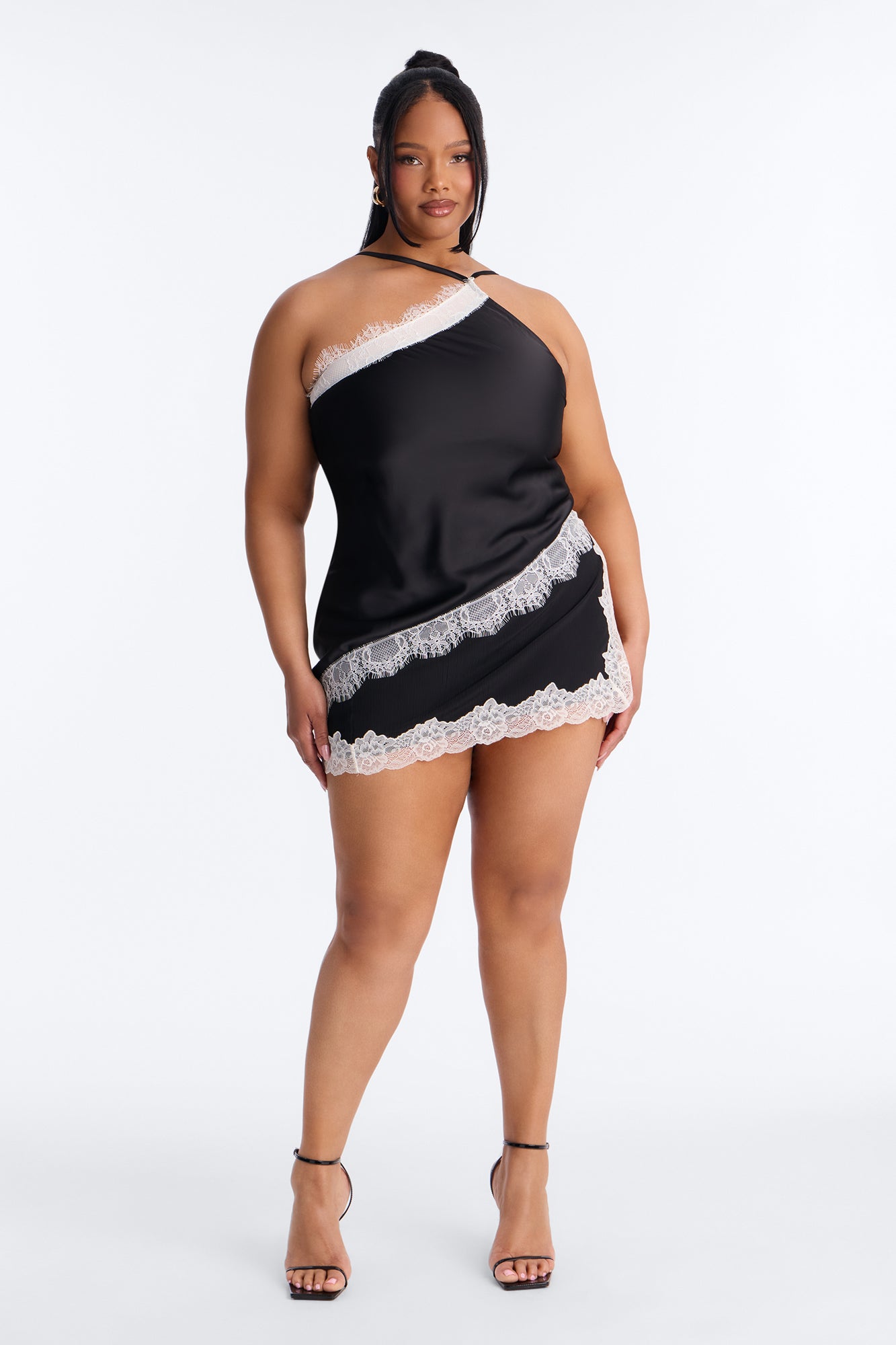 Summer's Little Secret Lace Trim Satin Top - Black/combo