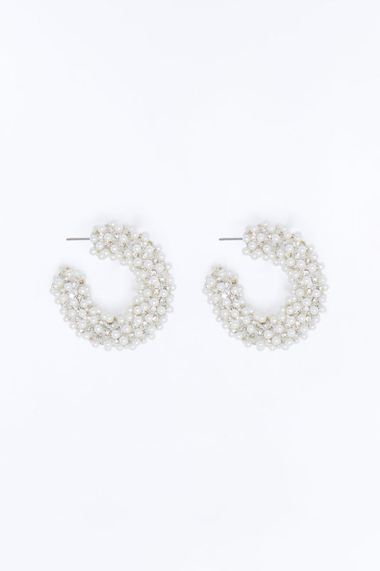 Perfectly Chic Hoop Earrings - White/Silver