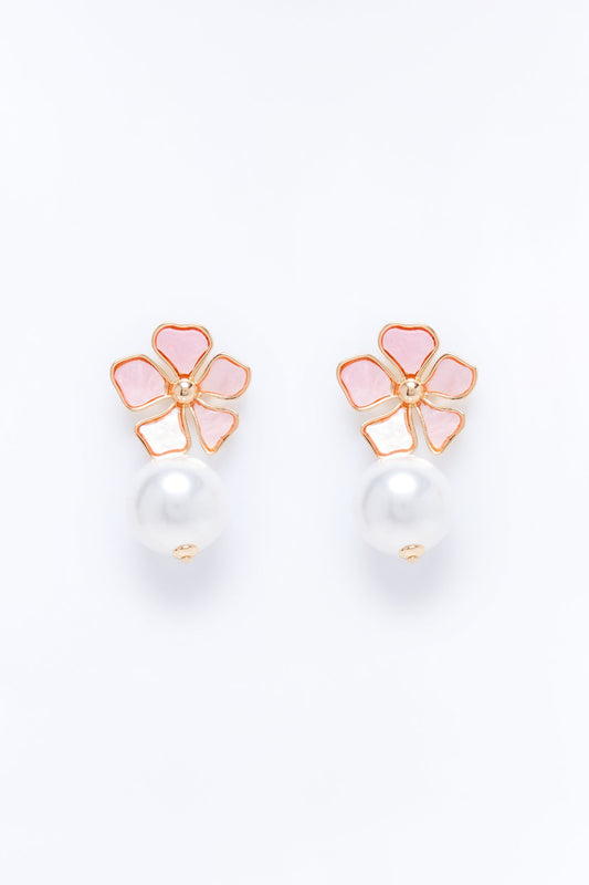Wildflower Kiss Drop Earrings - Gold/Pink