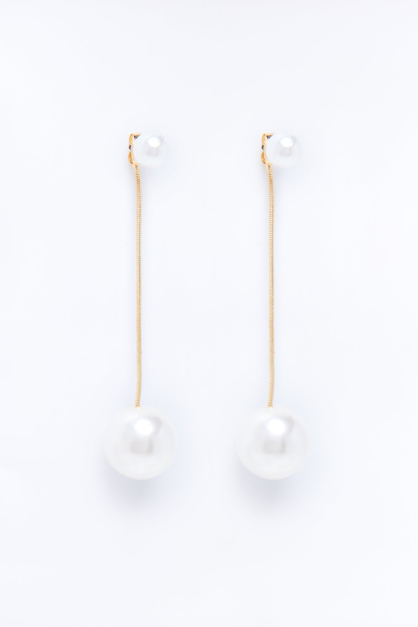 Luna Line Pearl Earrings - White/Gold