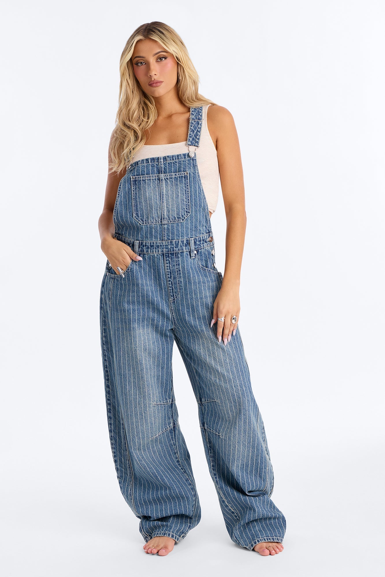 Legendary Stripe Loose Overalls - Vintage Wash