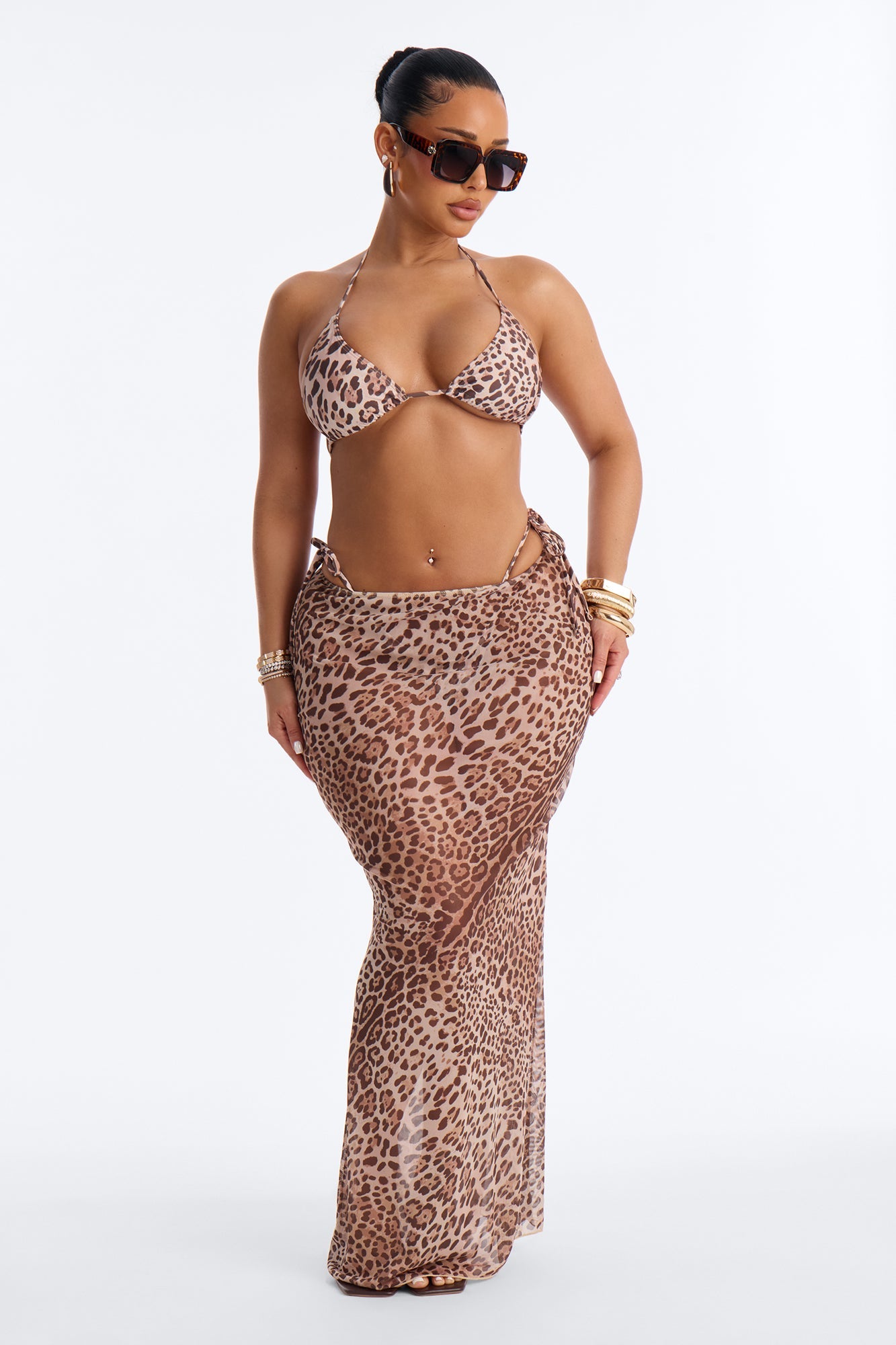 Shira Leopard 3 Piece Bikini & Skirt Sunsuit - Leopard