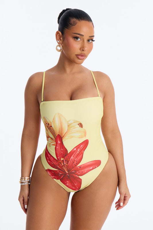 Nelissa Floral 1 Piece Strapless Swimsuit - Yellow/combo