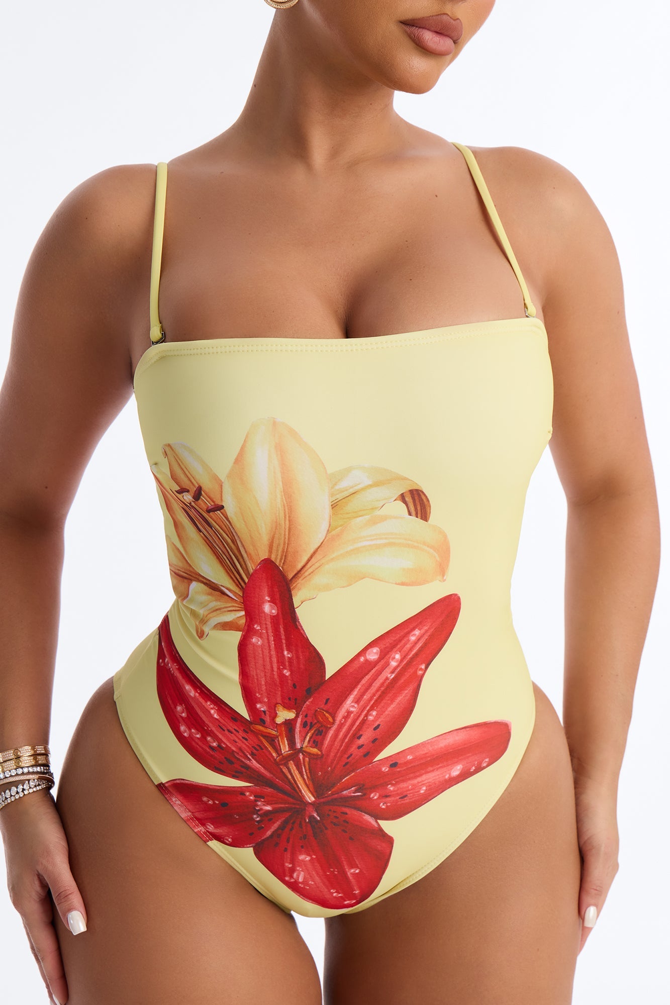 Nelissa Floral 1 Piece Strapless Swimsuit - Yellow/combo