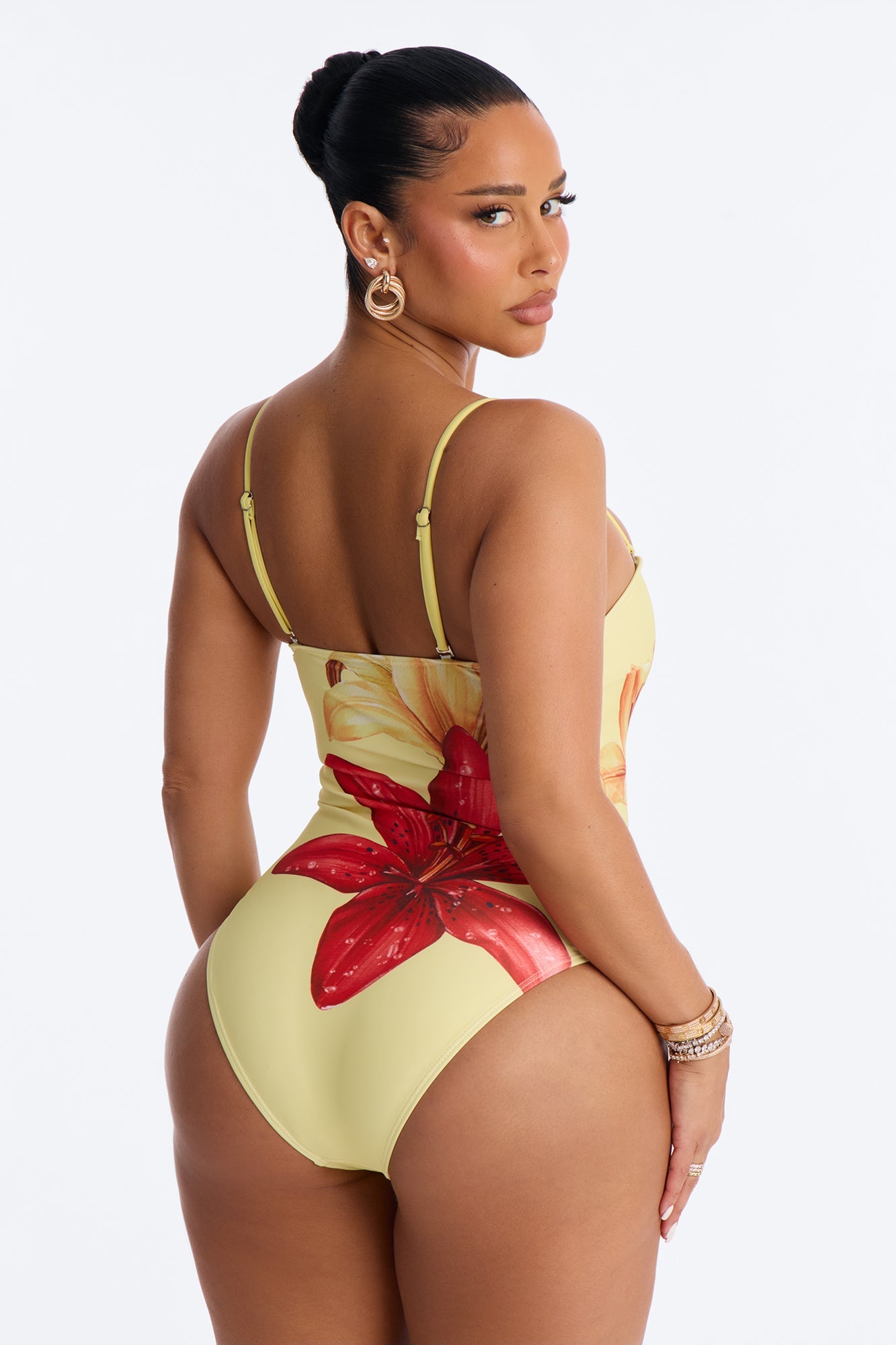 Nelissa Floral 1 Piece Strapless Swimsuit - Yellow/combo