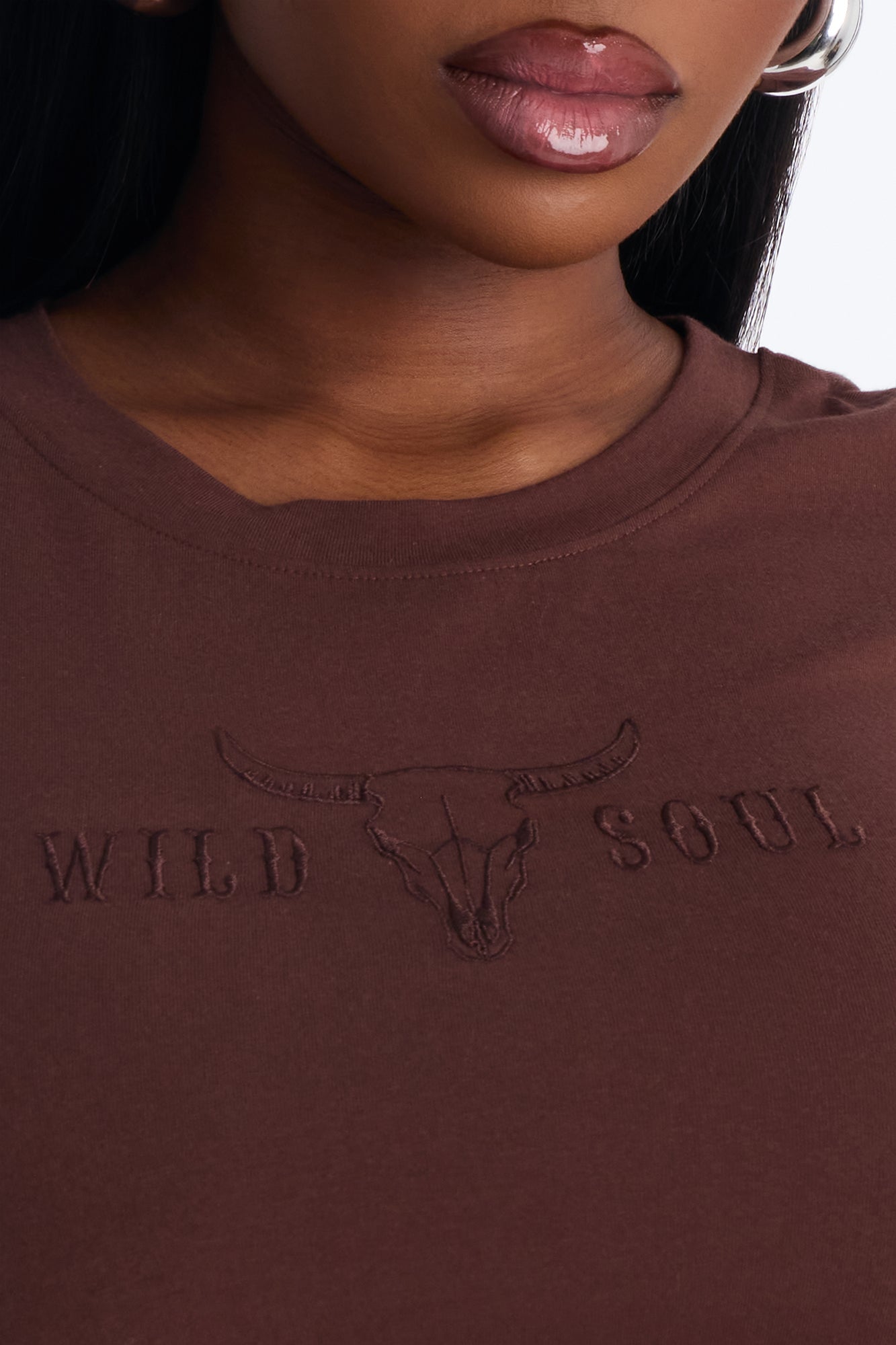 Wild Soul Embroidered Baby Tee - Brown