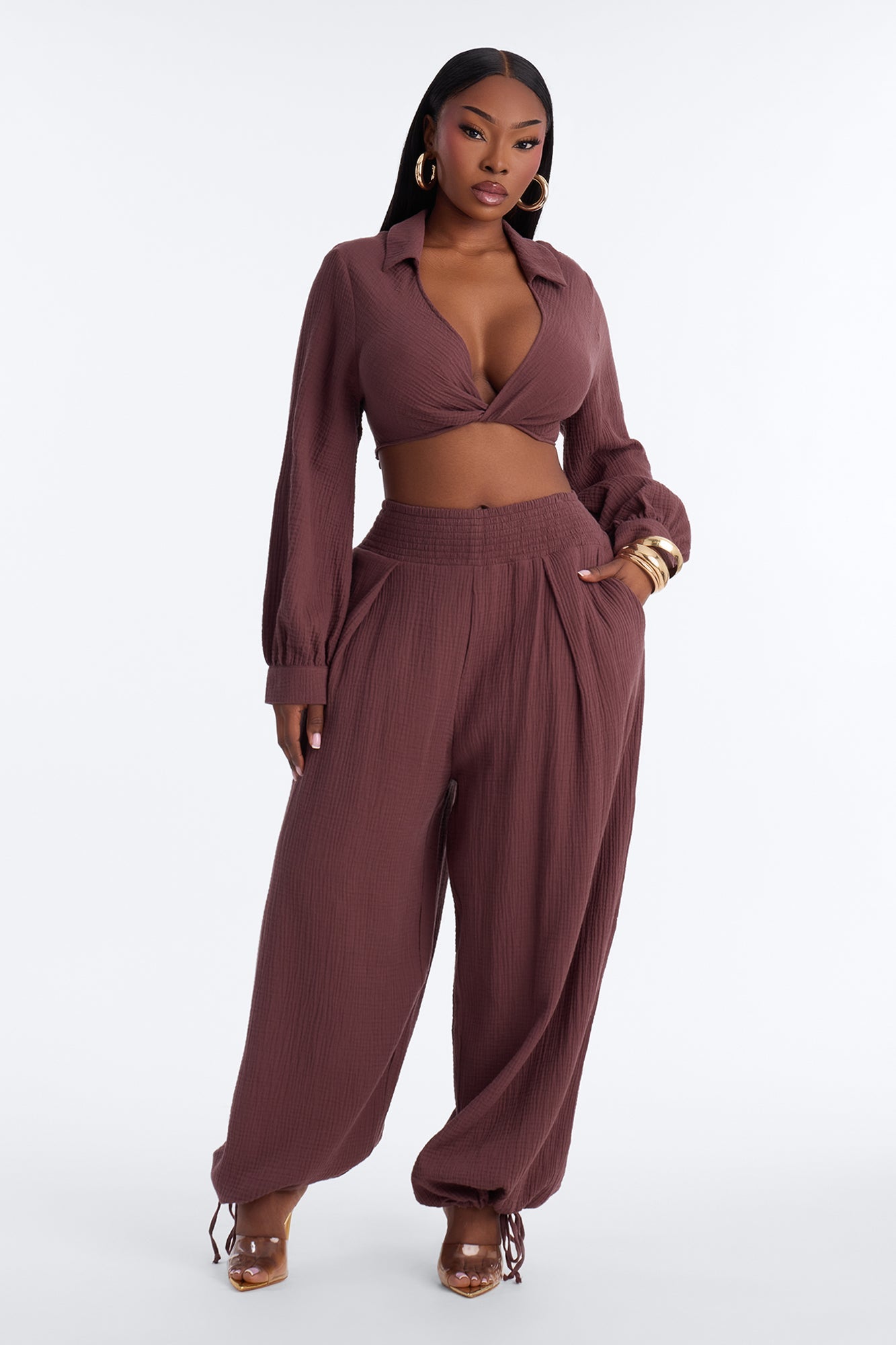Bianca Gauze Jogger Set - Chocolate