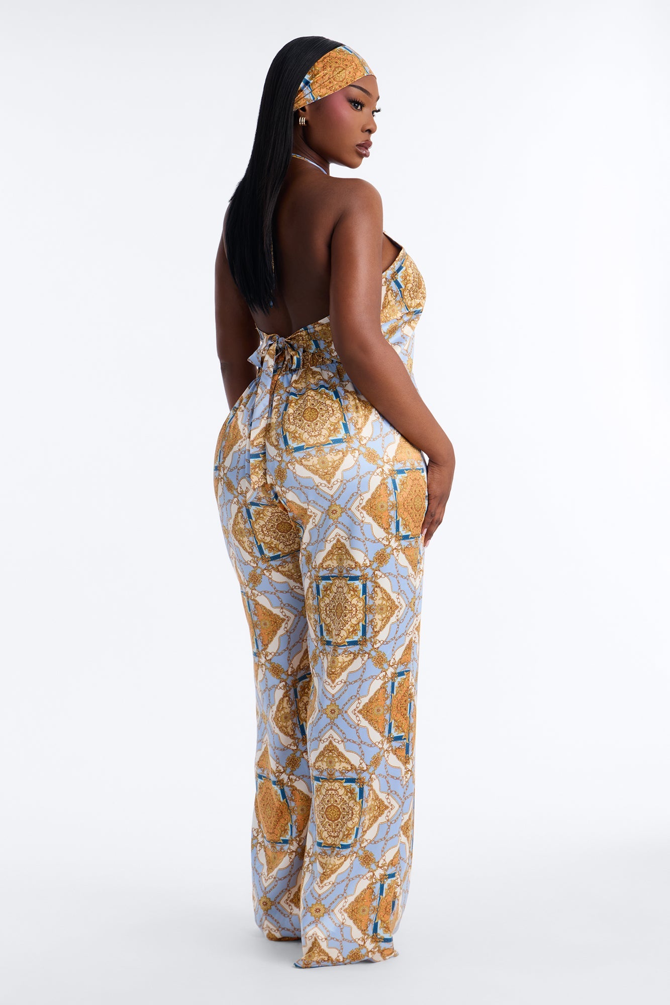 Nadia Satin 3 Piece Pant Set - Blue/combo