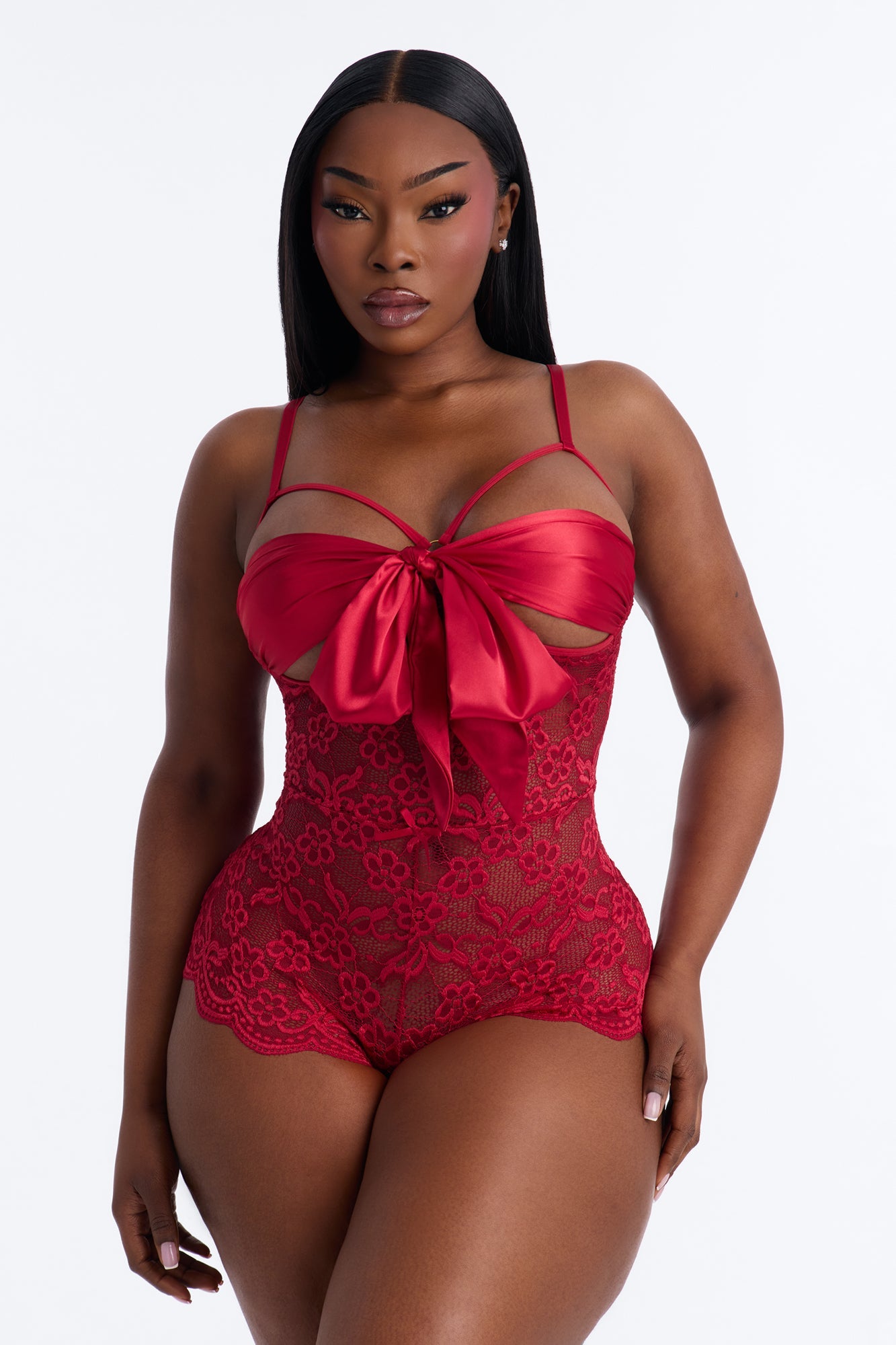 Sweet And Subtle Lace Open Cup Crotchless Teddy - Red