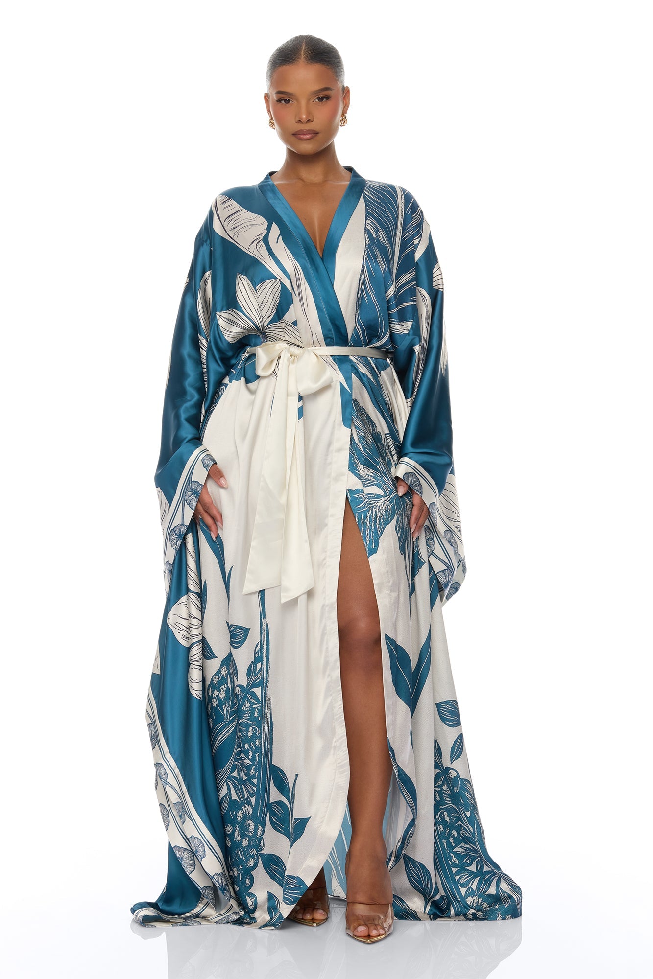 Junie Bell Sleeve Satin Kimono - Teal/combo