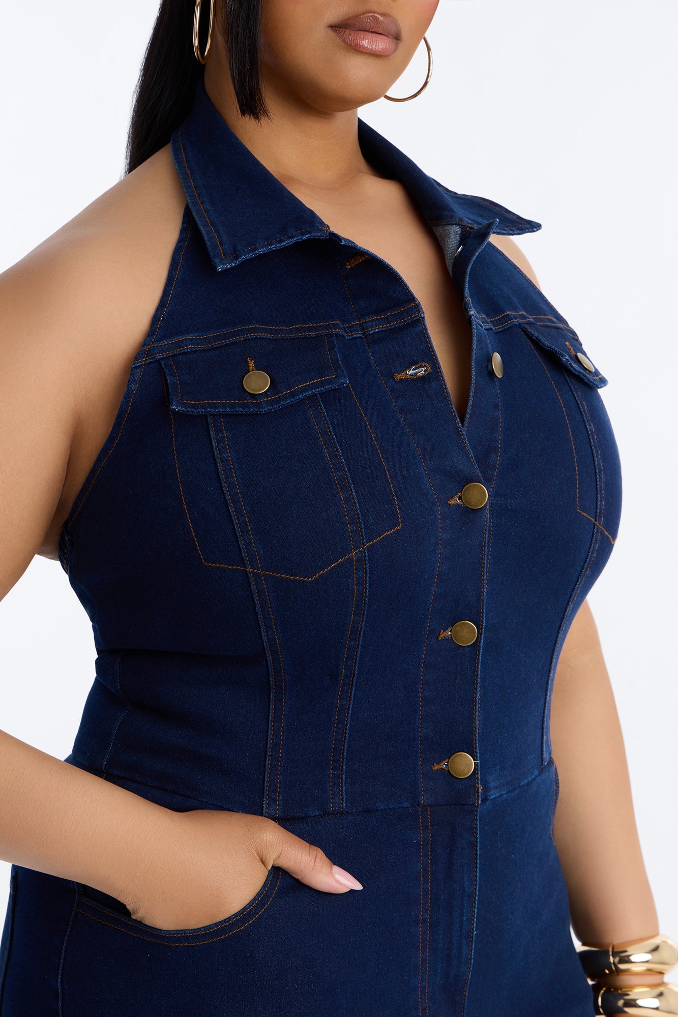Jaime Denim Cargo Wide Leg Jumpsuit - Dark Wash