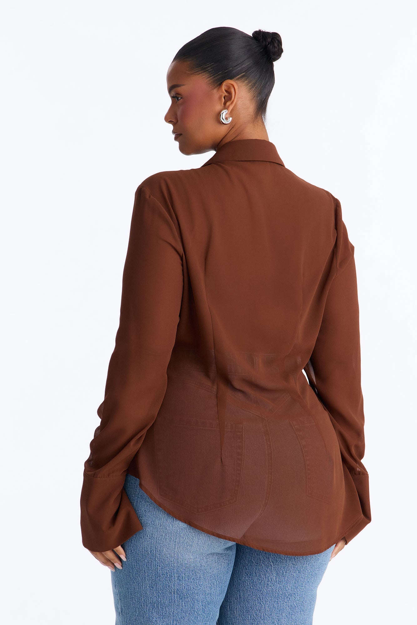 Easy Chic Sheer Chiffon Shirt - Chocolate
