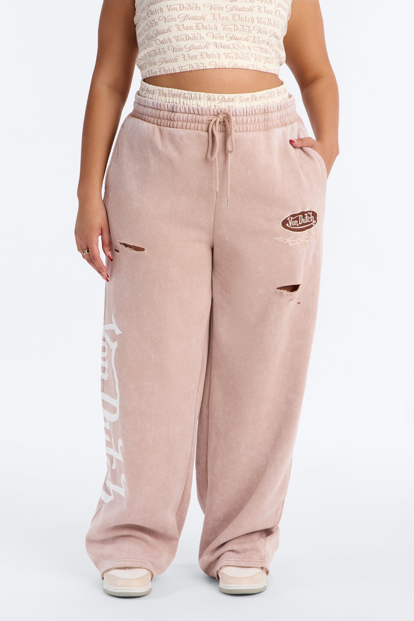 Von Dutch Wide Leg Washed Pant - Taupe