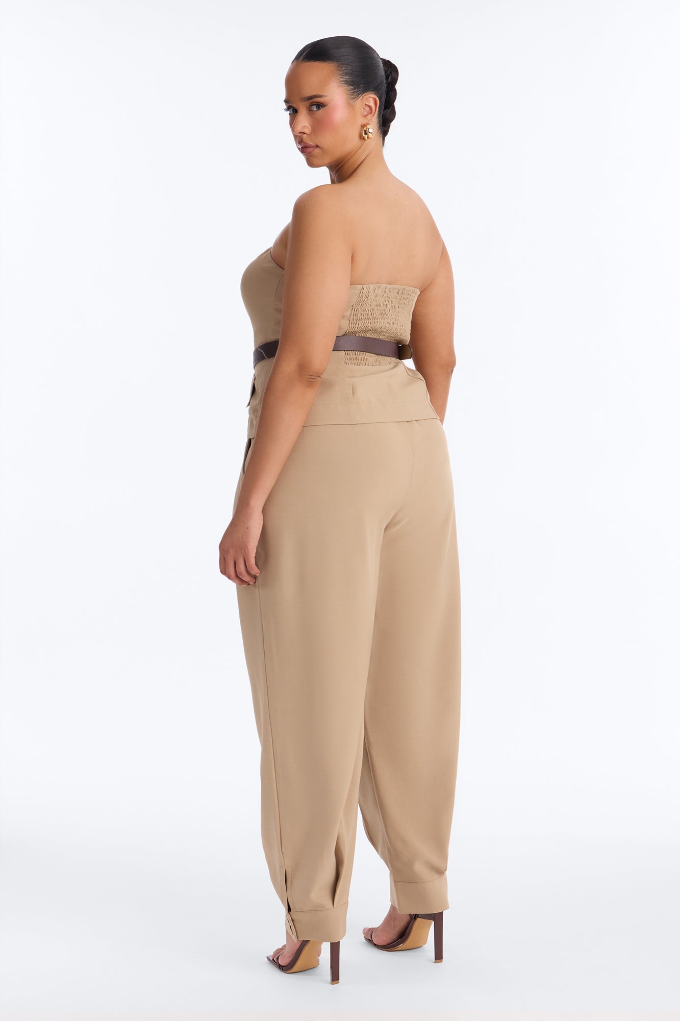 Victoria Belted Vest Pant Set - Taupe