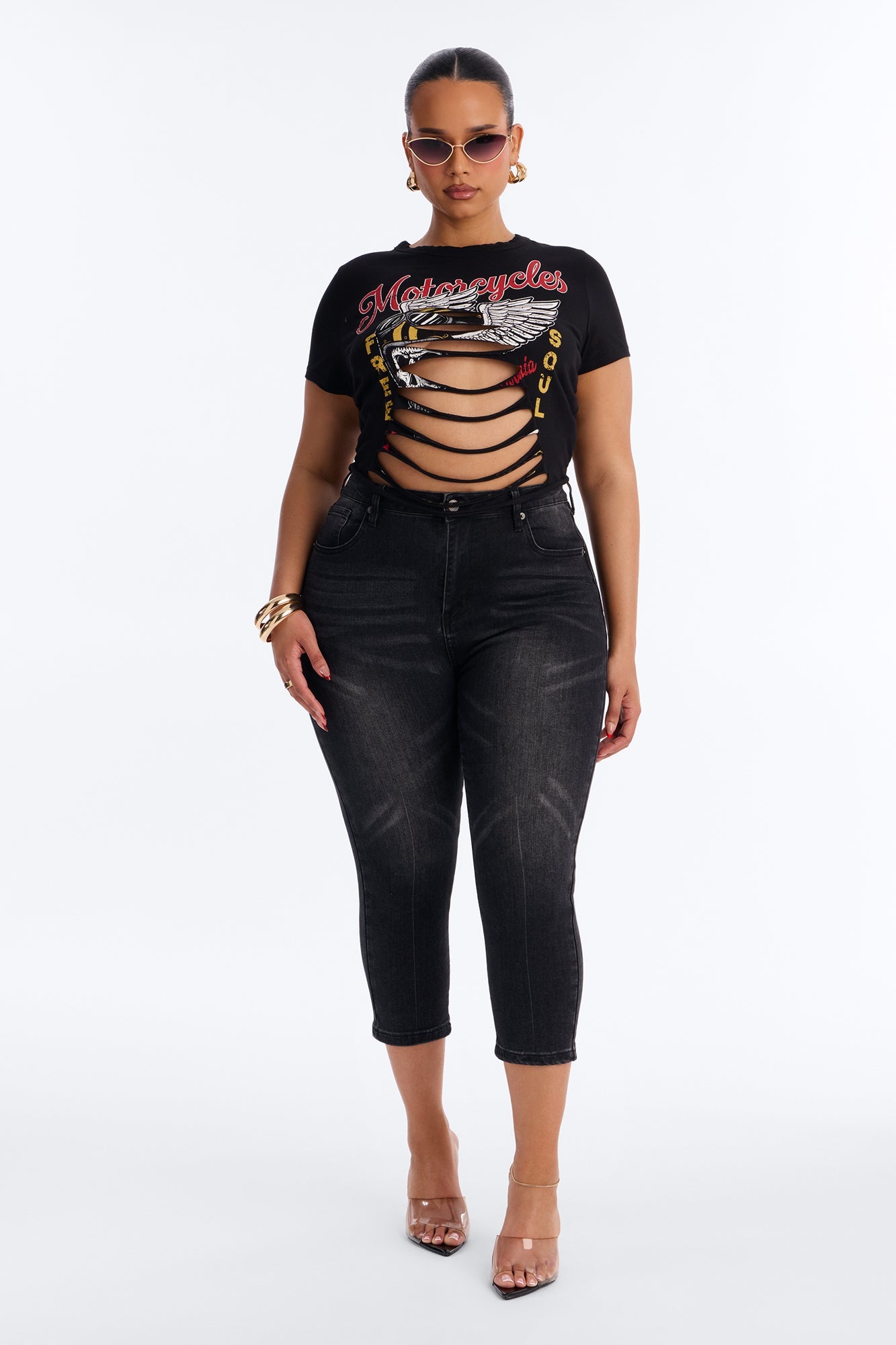 Motorcycles Freedom Cut Out Baby Tee - Black