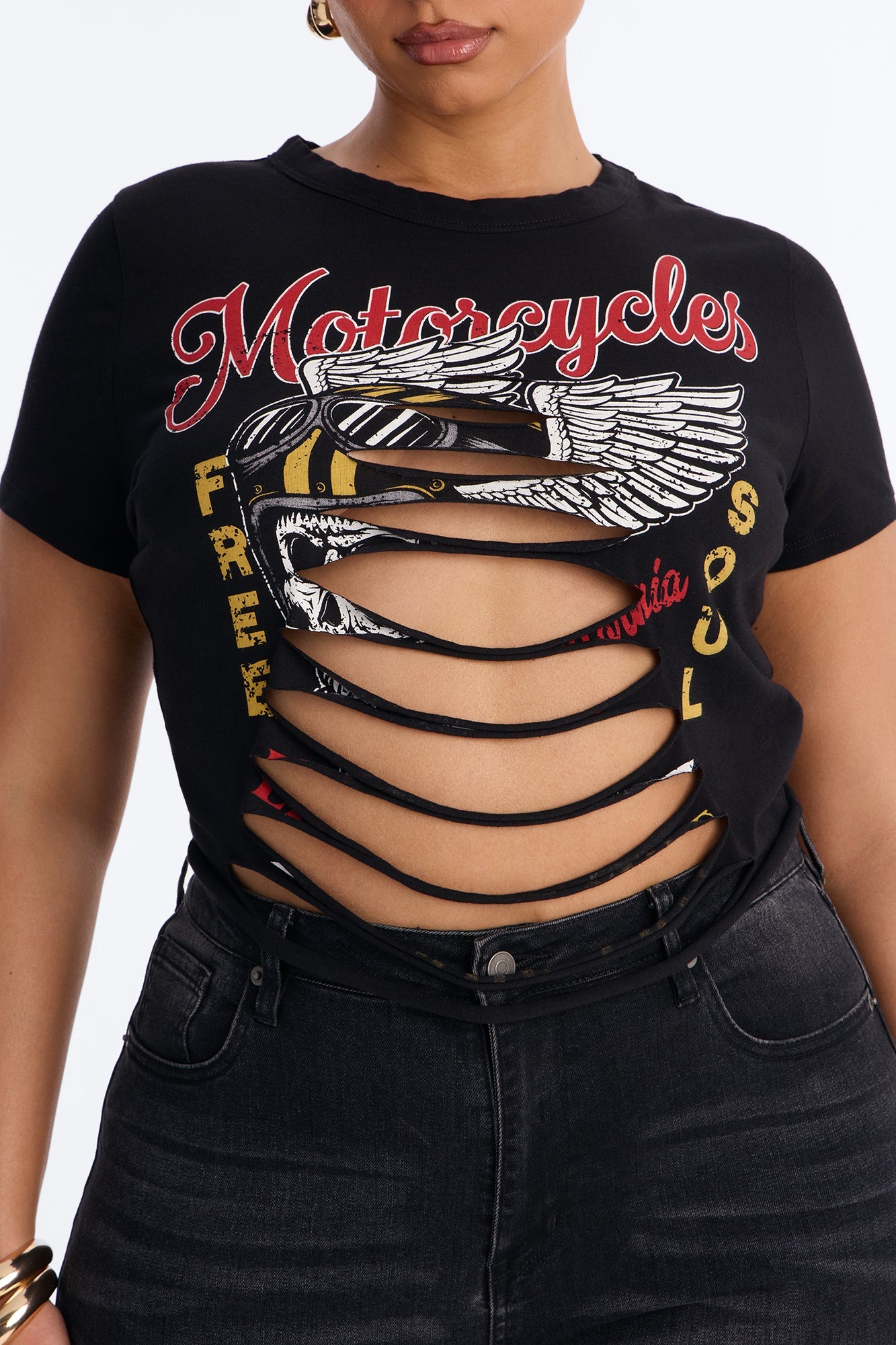 Motorcycles Freedom Cut Out Baby Tee - Black