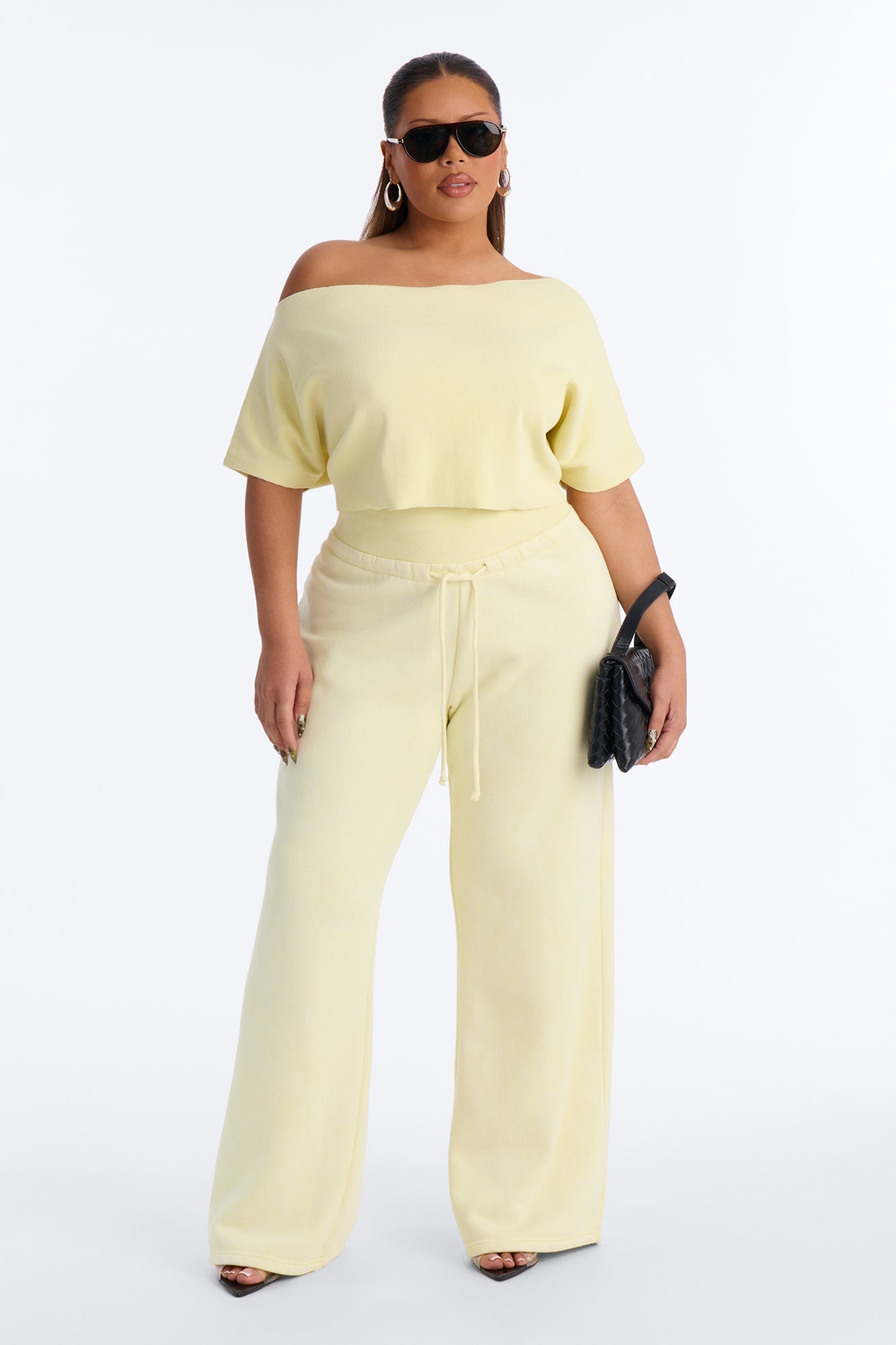 Mila Off Shoulder Top And Sweatpant Set - Yellow