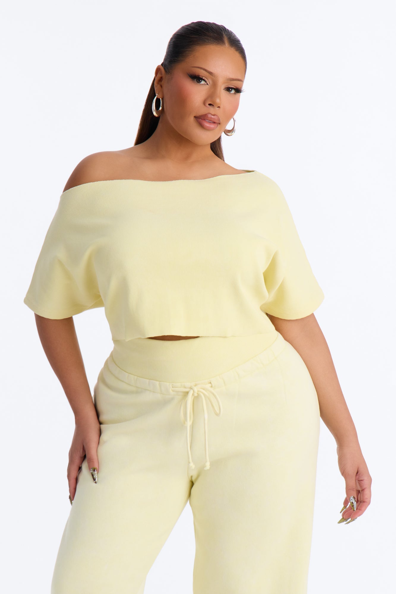 Mila Off Shoulder Top And Sweatpant Set - Yellow