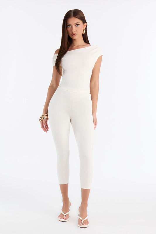 Ariella Off Shoulder Snatched Capri Set - Off White