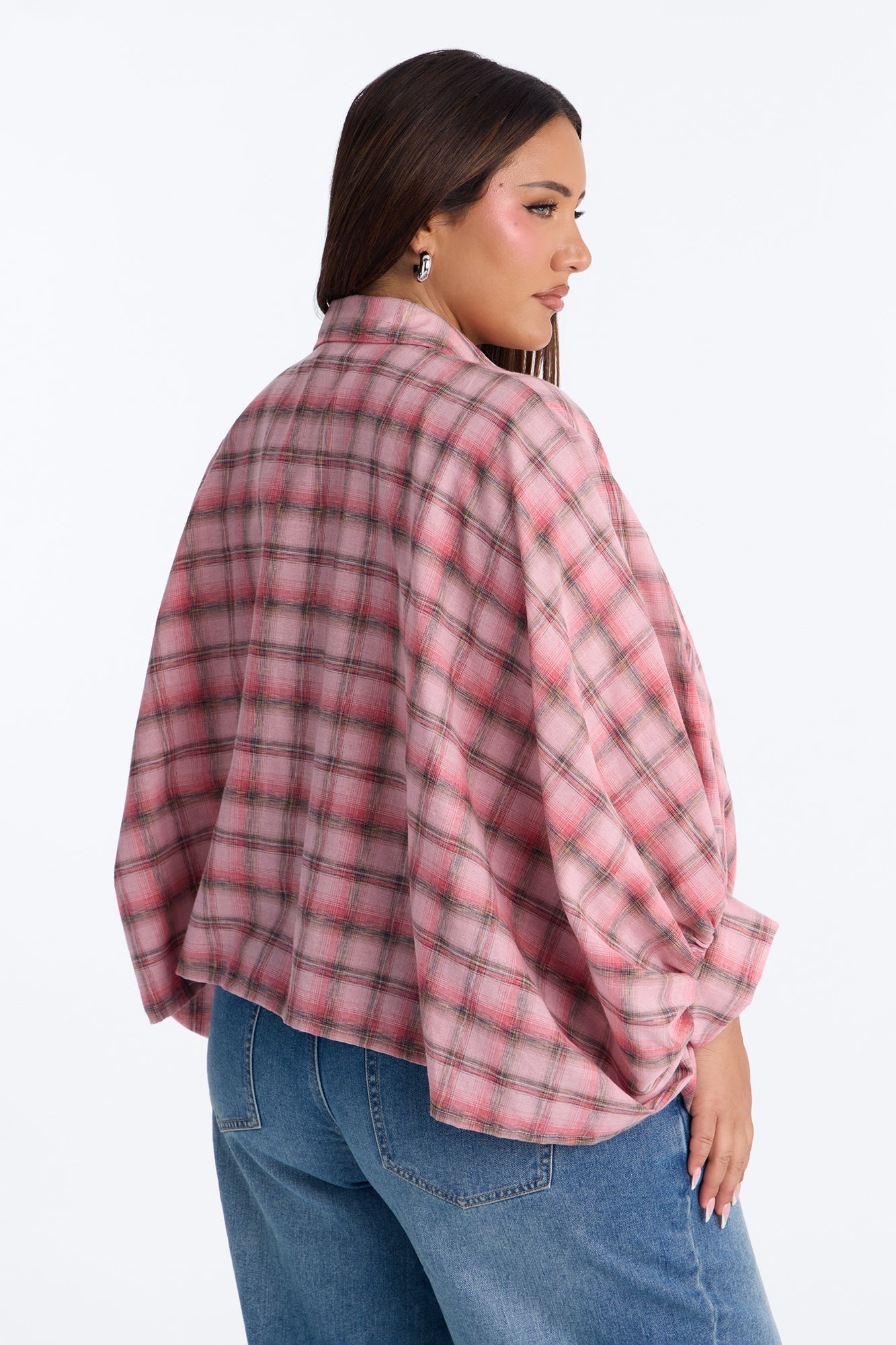 Kimora Tie Front Plaid Linen Shirt - Pink/combo
