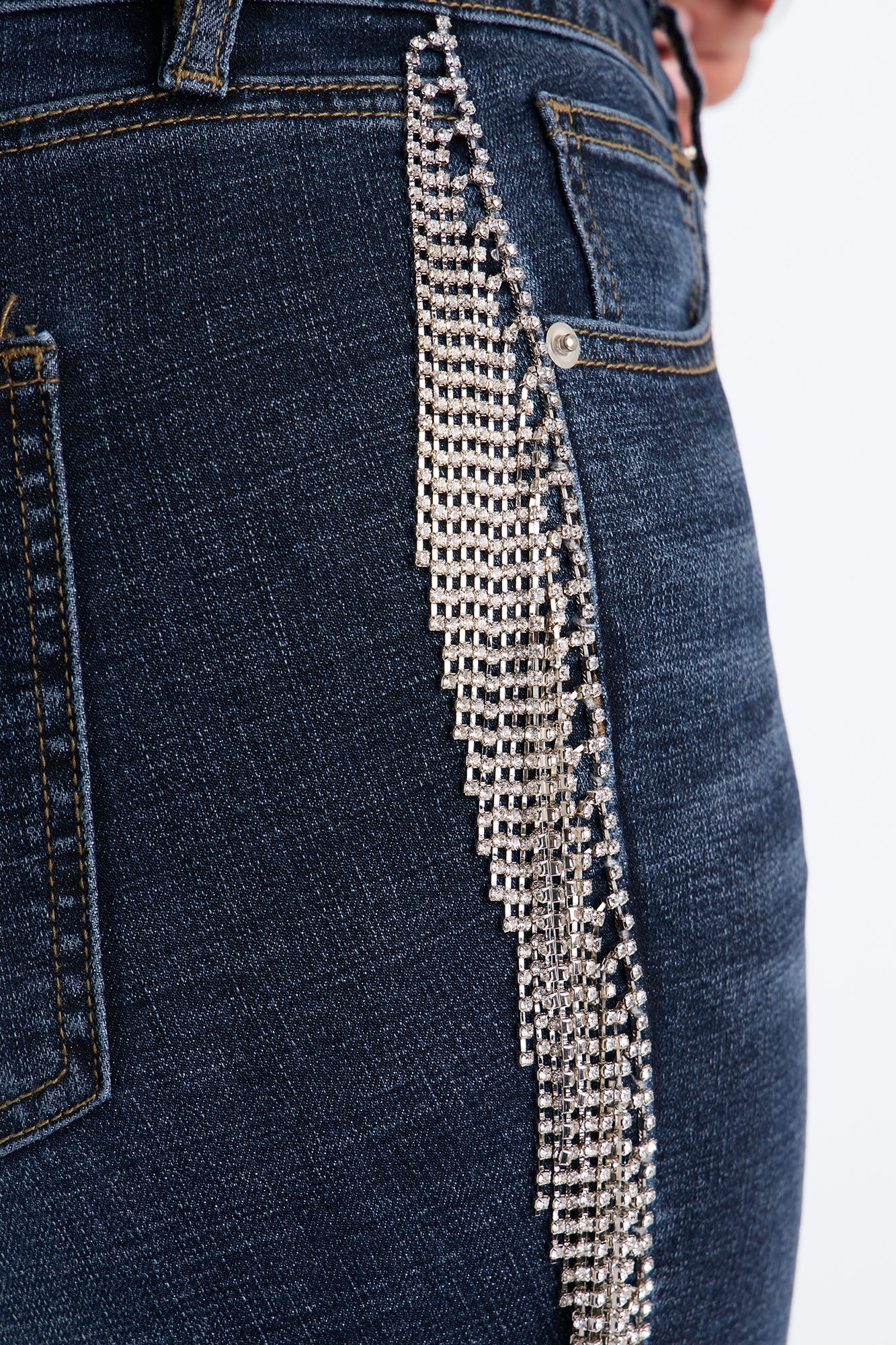 Cosmic Cowgirl Rhinestone Fringe Bootcut Jeans - Dark Wash