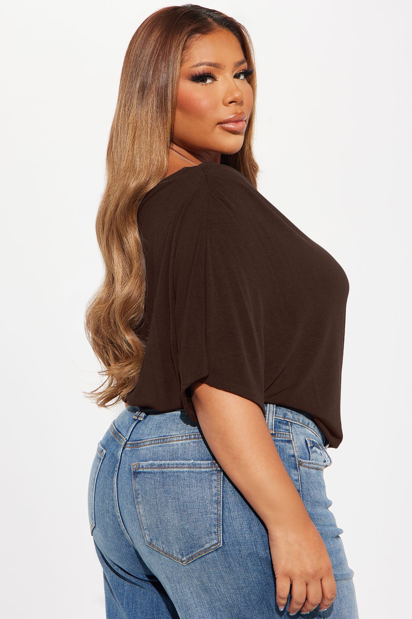 Flatter Me Off Shoulder Bodysuit - Brown