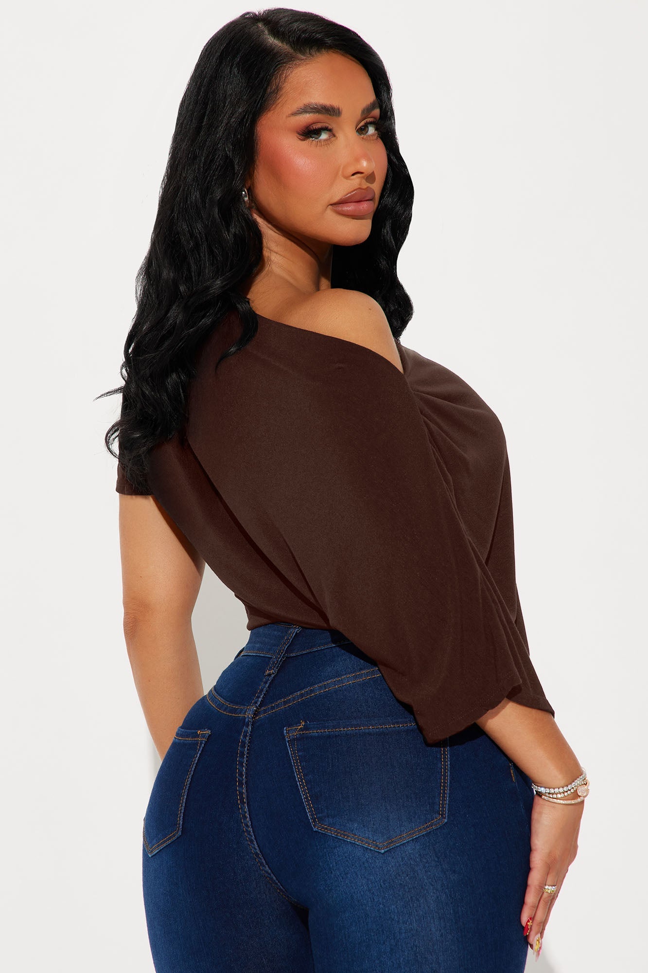 Flatter Me Off Shoulder Bodysuit - Brown