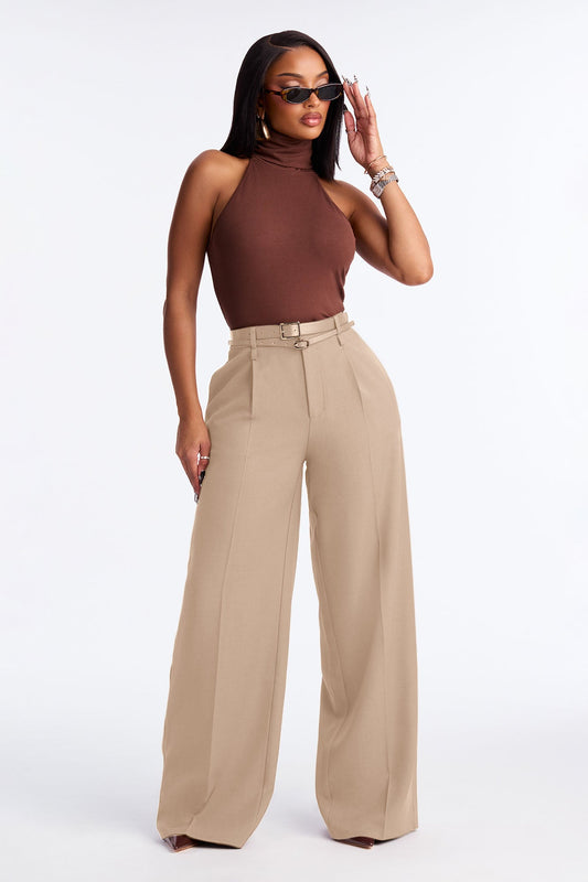 Geraldine Belted Wide Leg Trousers 33″ - Camel